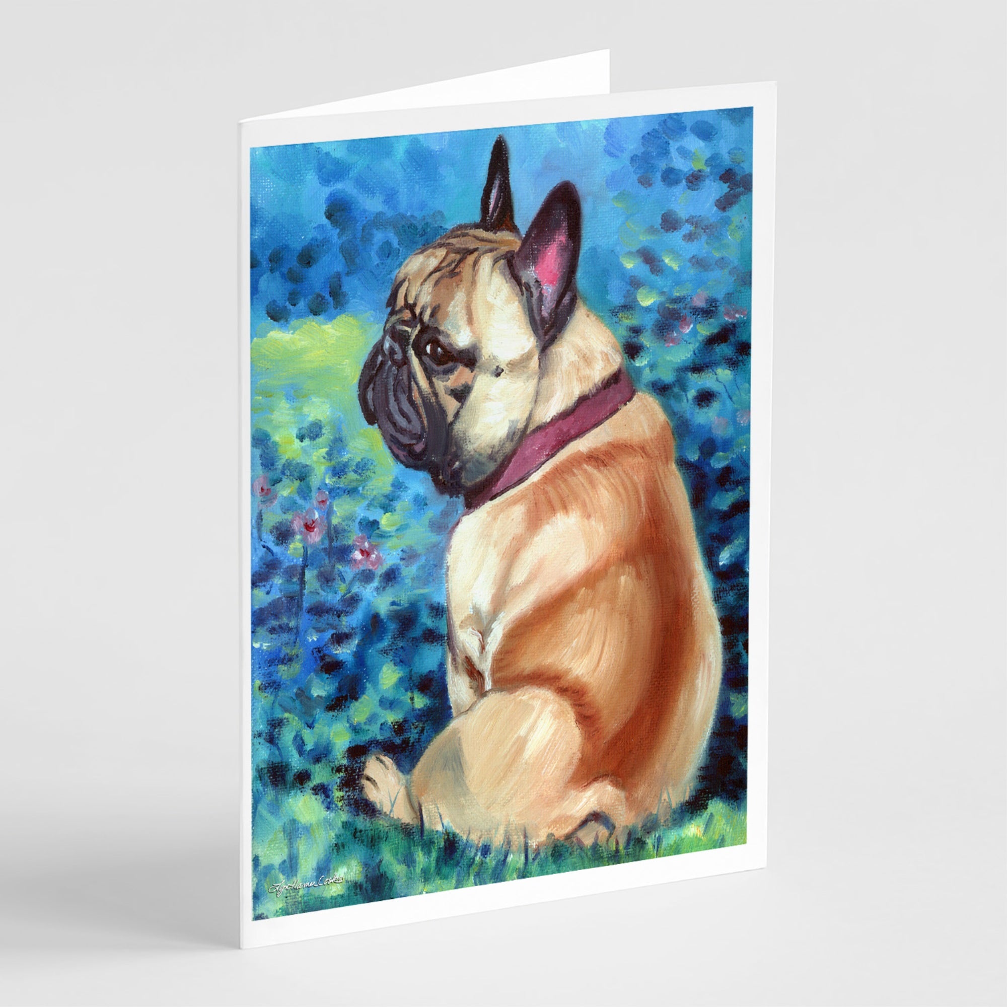 Fawn French Bulldog In Flowers Greeting Cards And Envelopes Pack Of 8