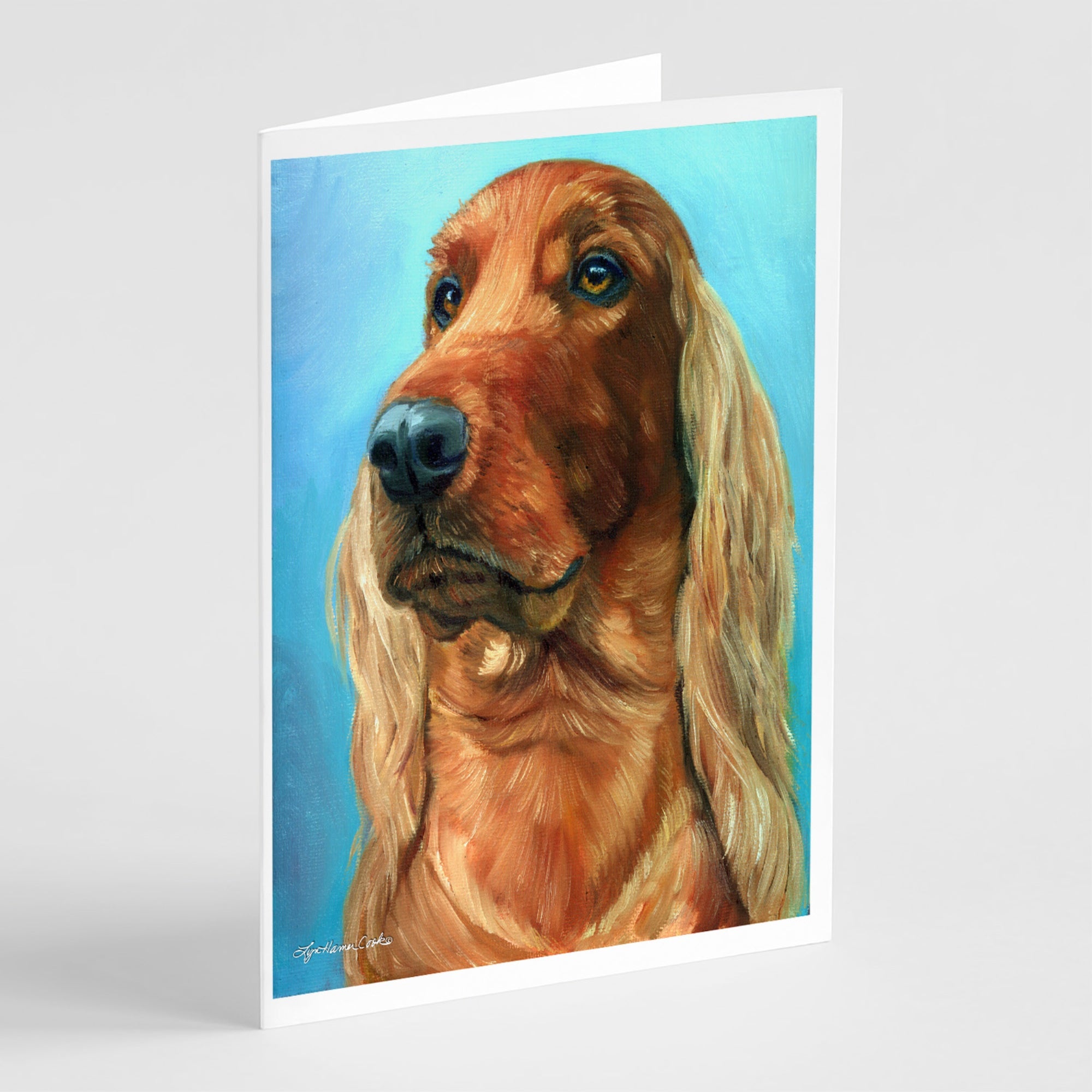 Irish Setter In Blue Greeting Cards And Envelopes Pack Of 8