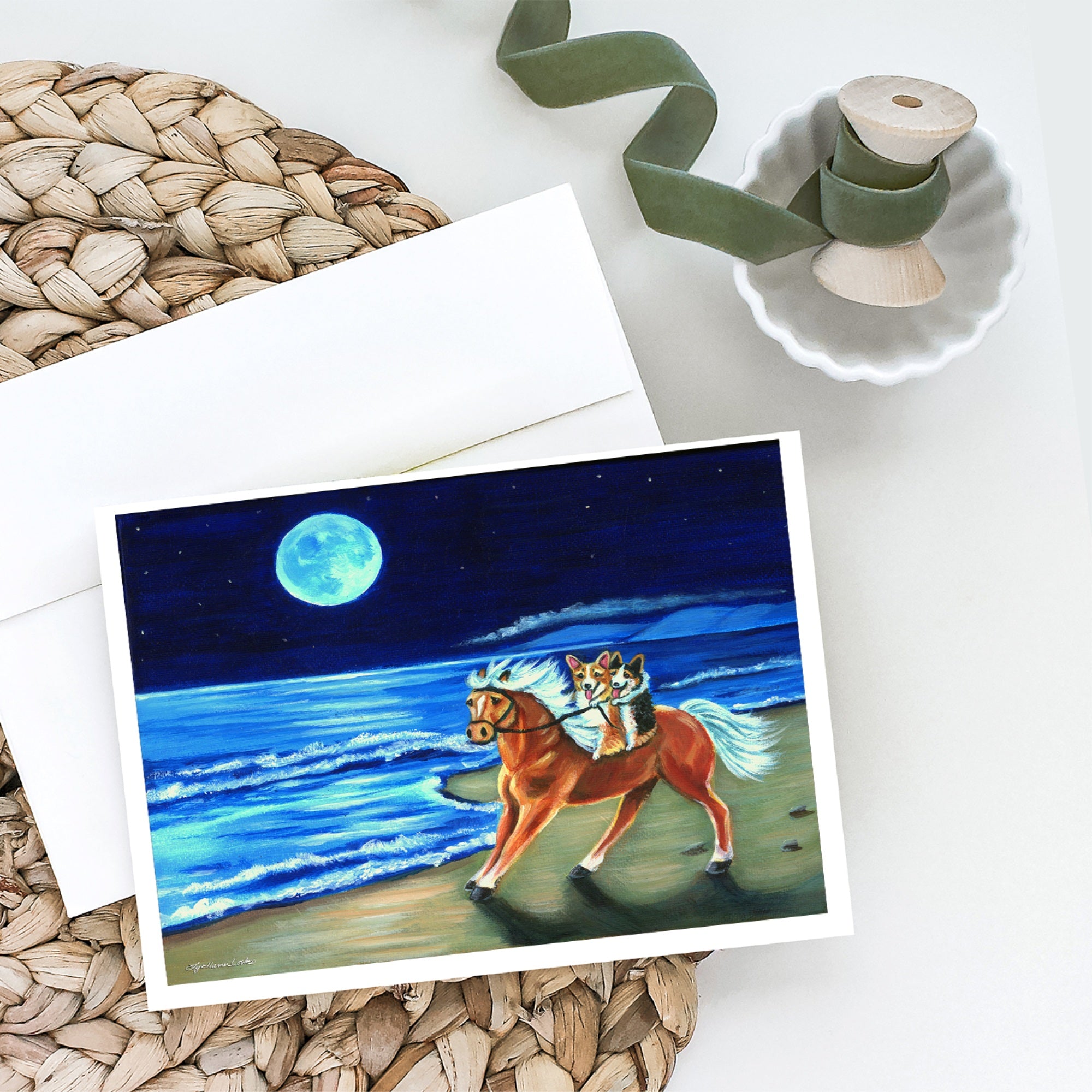 Corgi Beach Ride On Horse Greeting Cards And Envelopes Pack Of 8