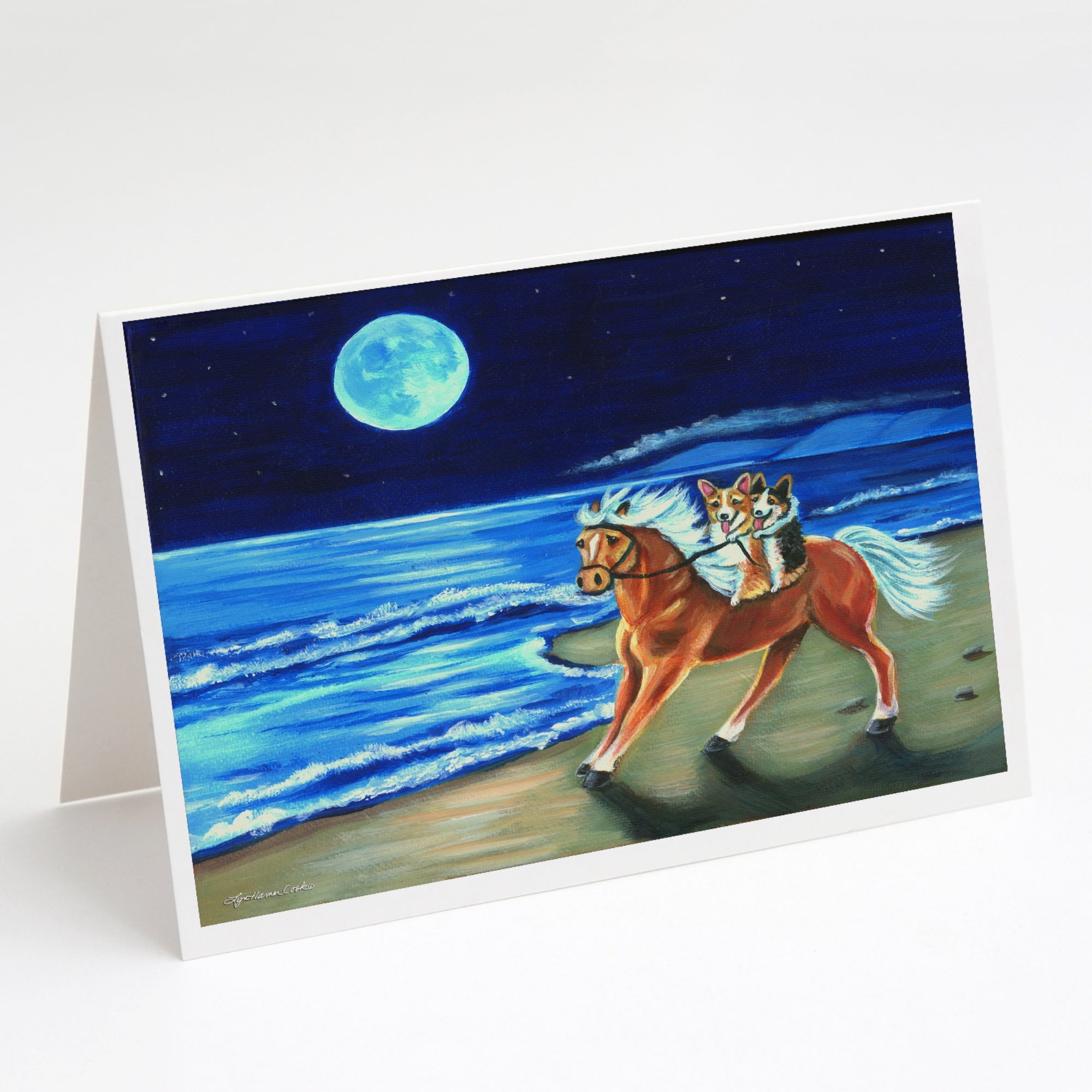 Corgi Beach Ride On Horse Greeting Cards And Envelopes Pack Of 8