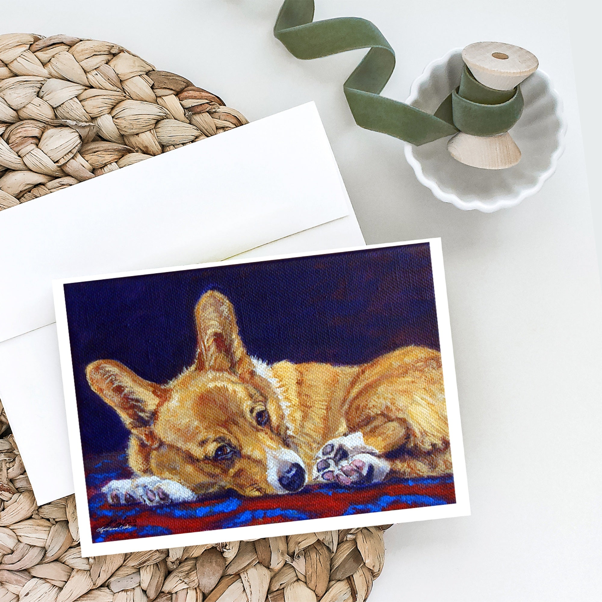 Corgi Blue Lonesome Greeting Cards And Envelopes Pack Of 8