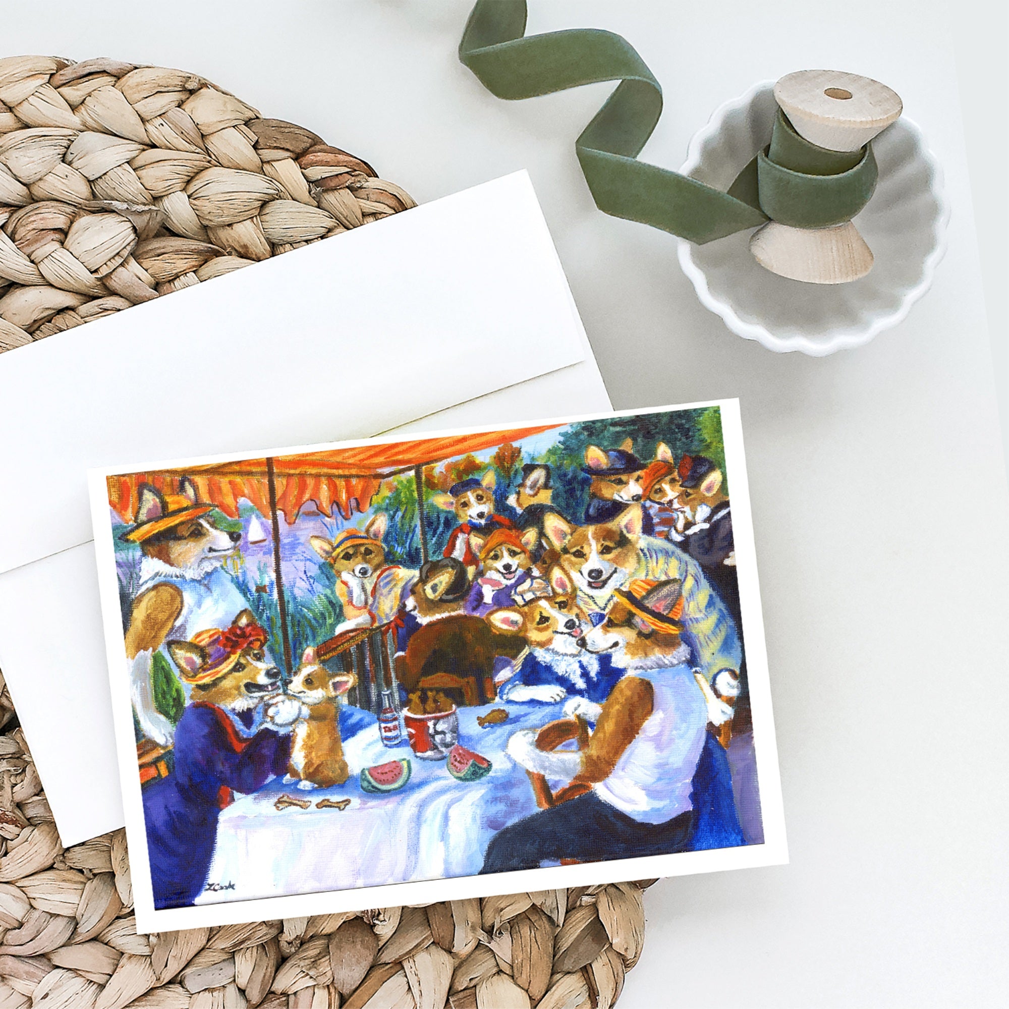 Corgi Boating Party Greeting Cards And Envelopes Pack Of 8