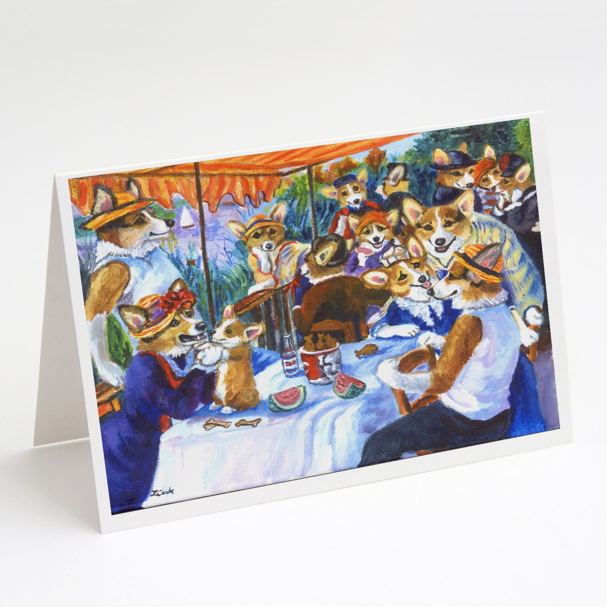 Corgi Boating Party Greeting Cards And Envelopes Pack Of 8