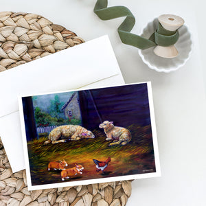 Corgi Chaos In The Barn With Sheep Greeting Cards And Envelopes Pack Of 8