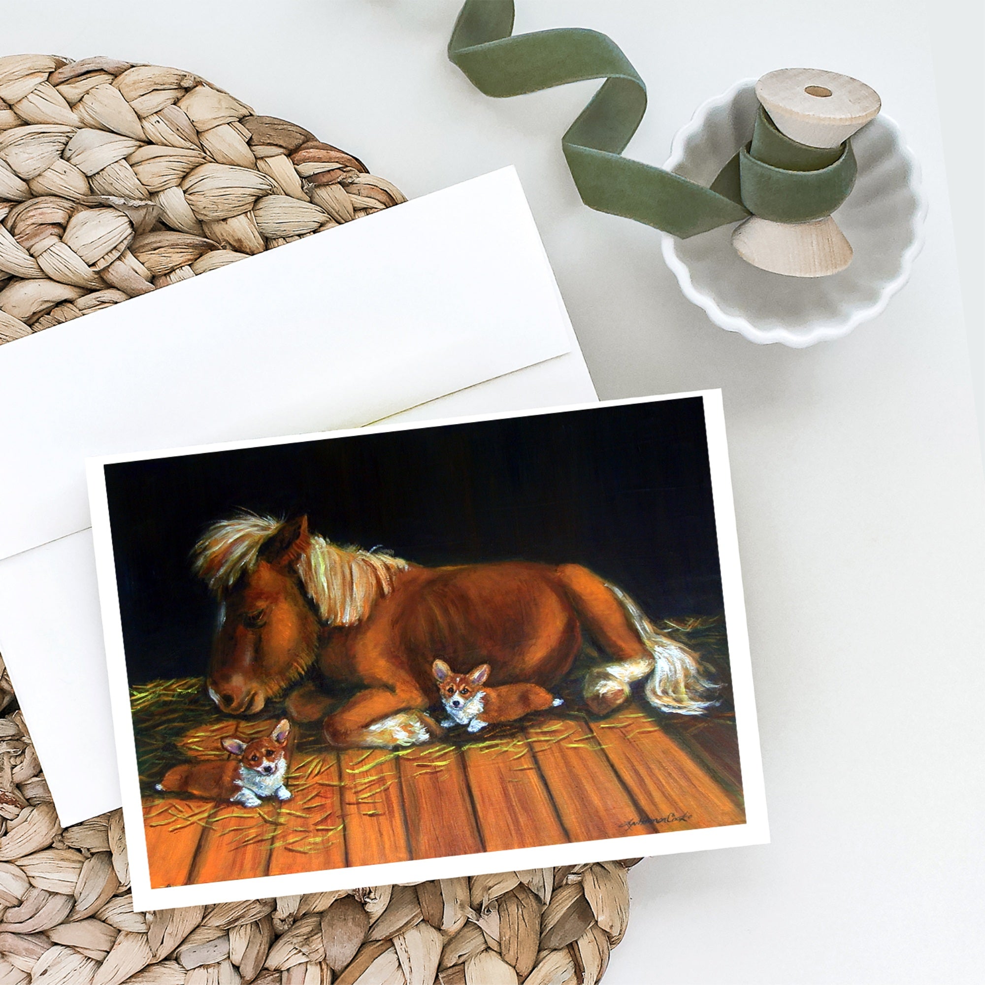 Corgi Snuggles The Pony Greeting Cards And Envelopes Pack Of 8