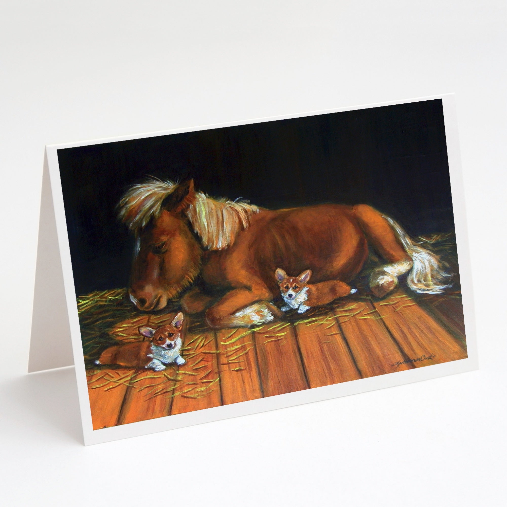 Corgi Snuggles The Pony Greeting Cards And Envelopes Pack Of 8