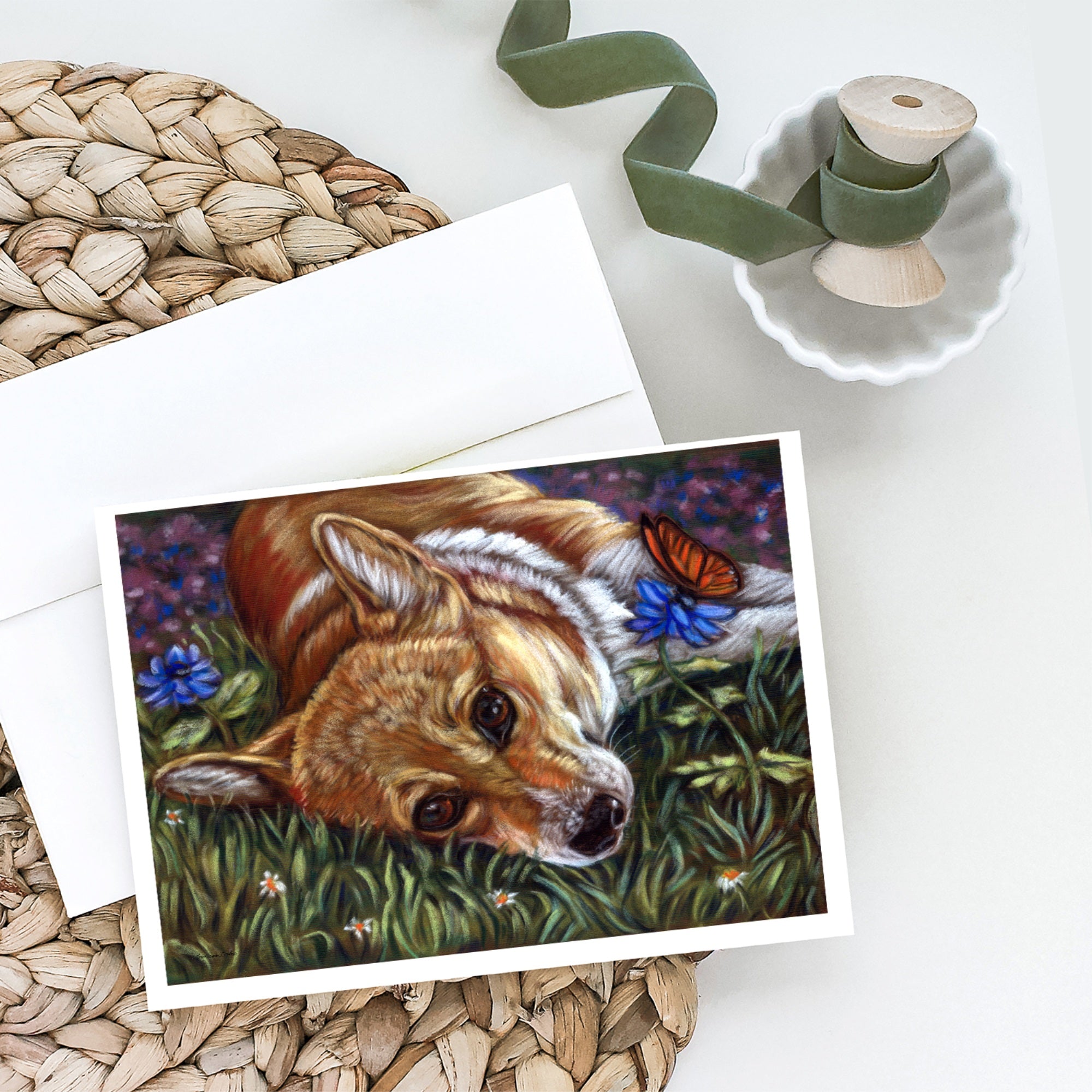 Corgi Pastel Butterfly Greeting Cards And Envelopes Pack Of 8