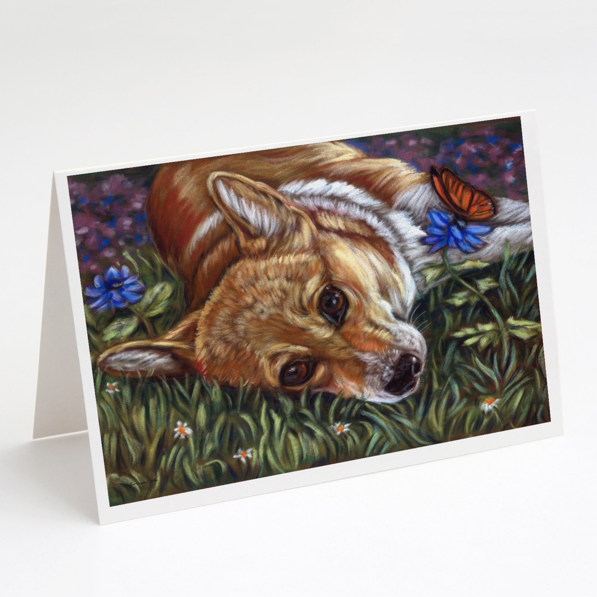 Corgi Pastel Butterfly Greeting Cards And Envelopes Pack Of 8