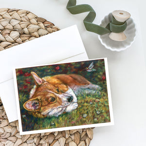Corgi Pastel Hummingbird Greeting Cards And Envelopes Pack Of 8