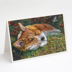 Corgi Pastel Hummingbird Greeting Cards And Envelopes Pack Of 8