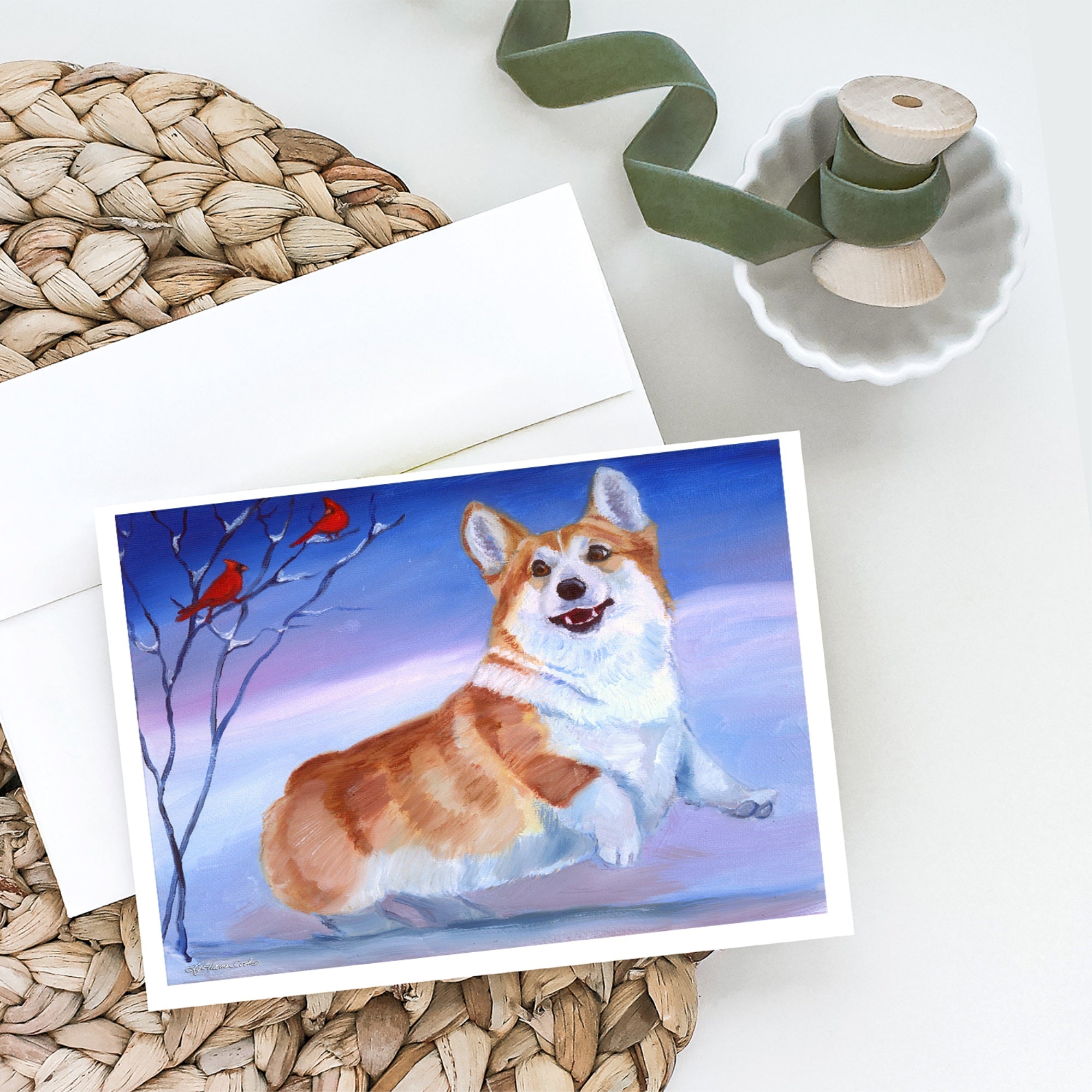 Corgi Snow Cardinal Greeting Cards And Envelopes Pack Of 8