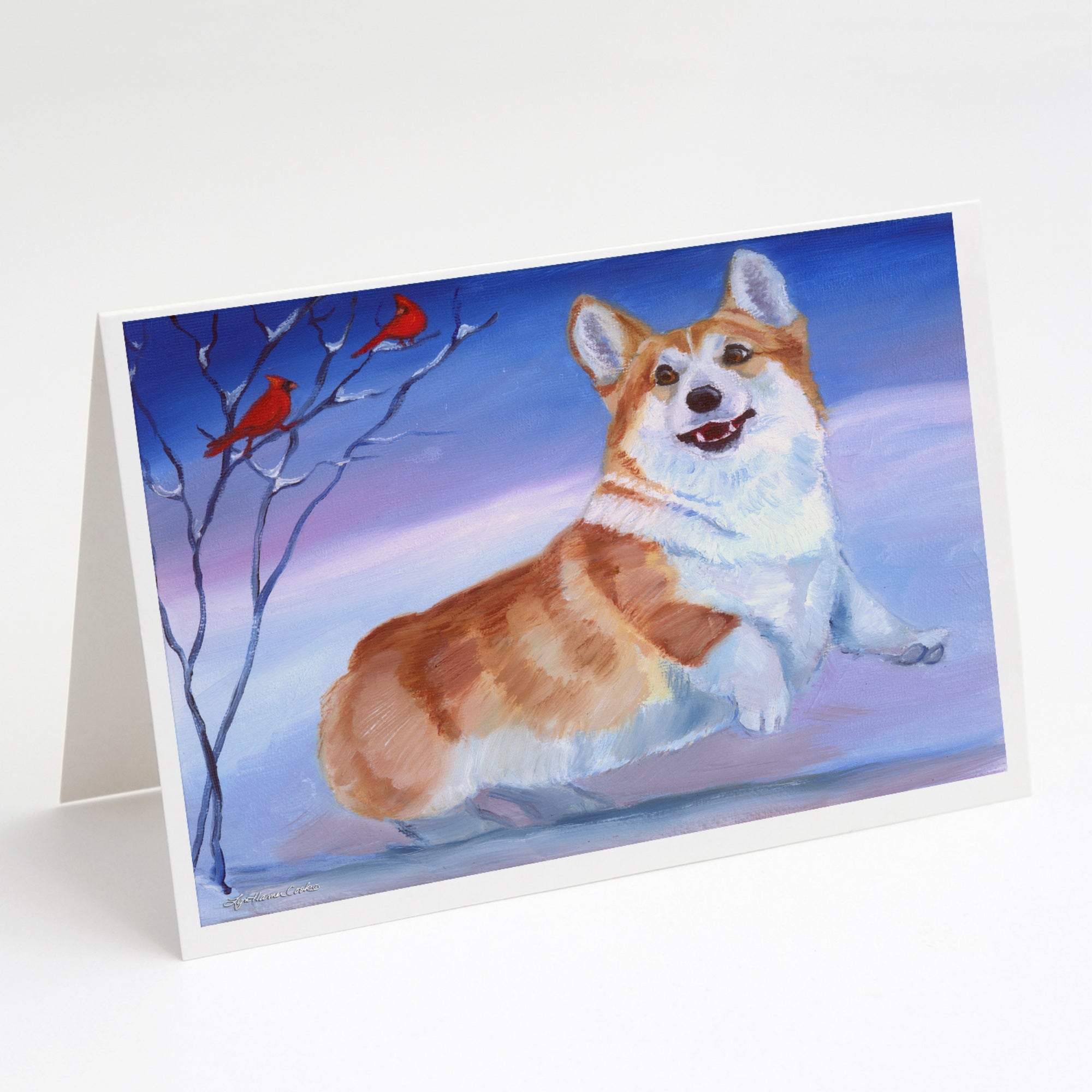 Corgi Snow Cardinal Greeting Cards And Envelopes Pack Of 8