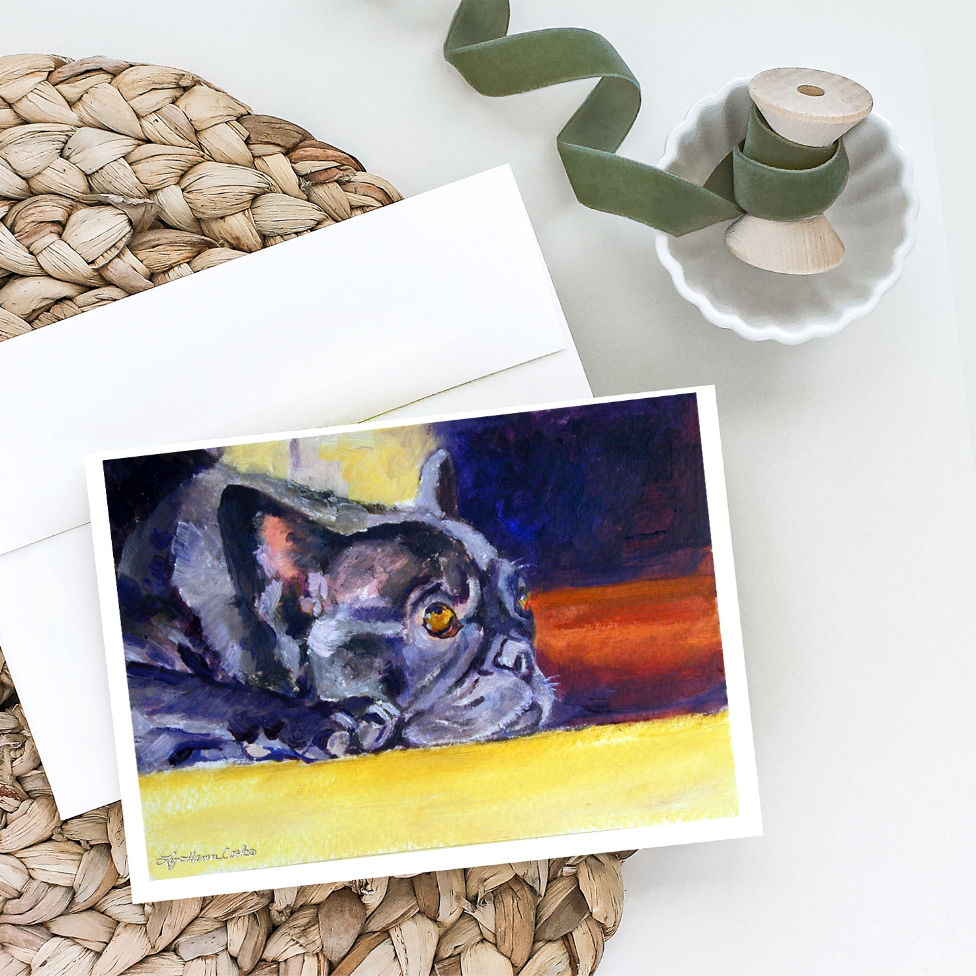 Black French Bulldog Sunny Greeting Cards And Envelopes Pack Of 8