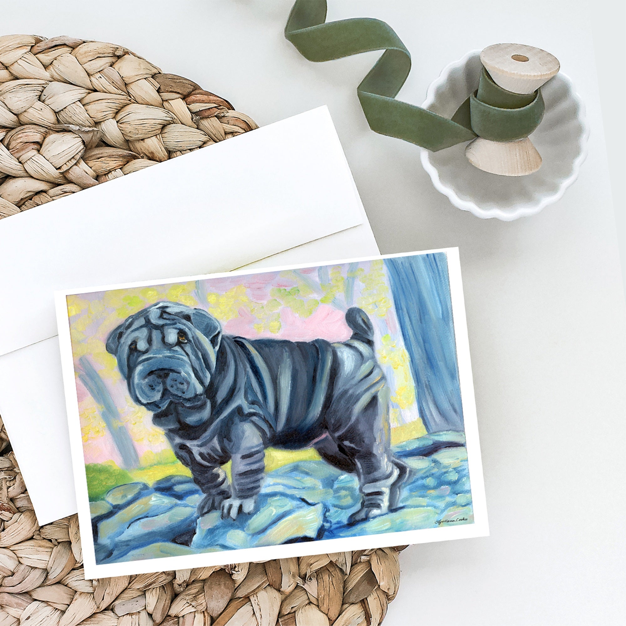 Blue Shar Pei Greeting Cards And Envelopes Pack Of 8
