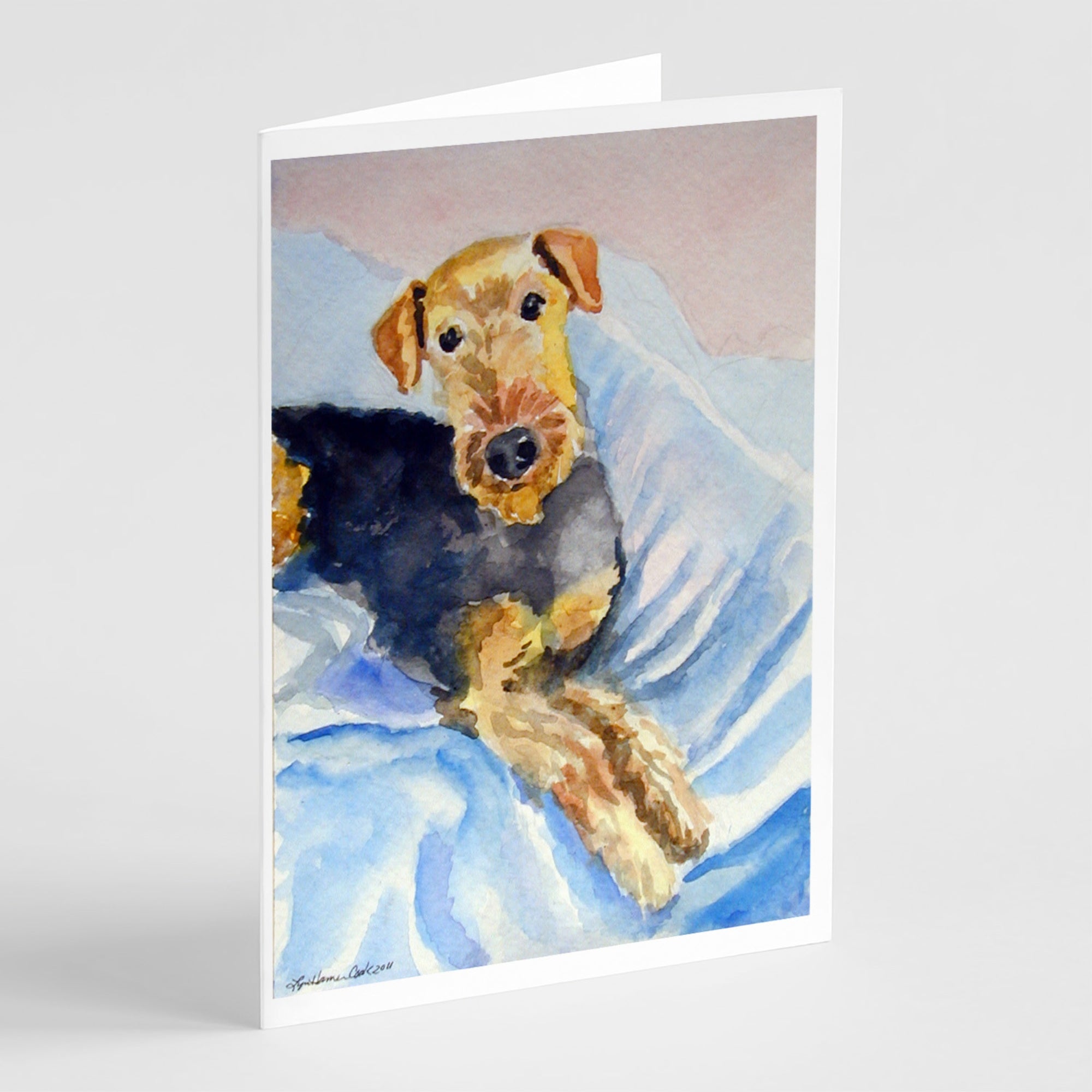 Cozy Airedale Terrier Greeting Cards And Envelopes Pack Of 8
