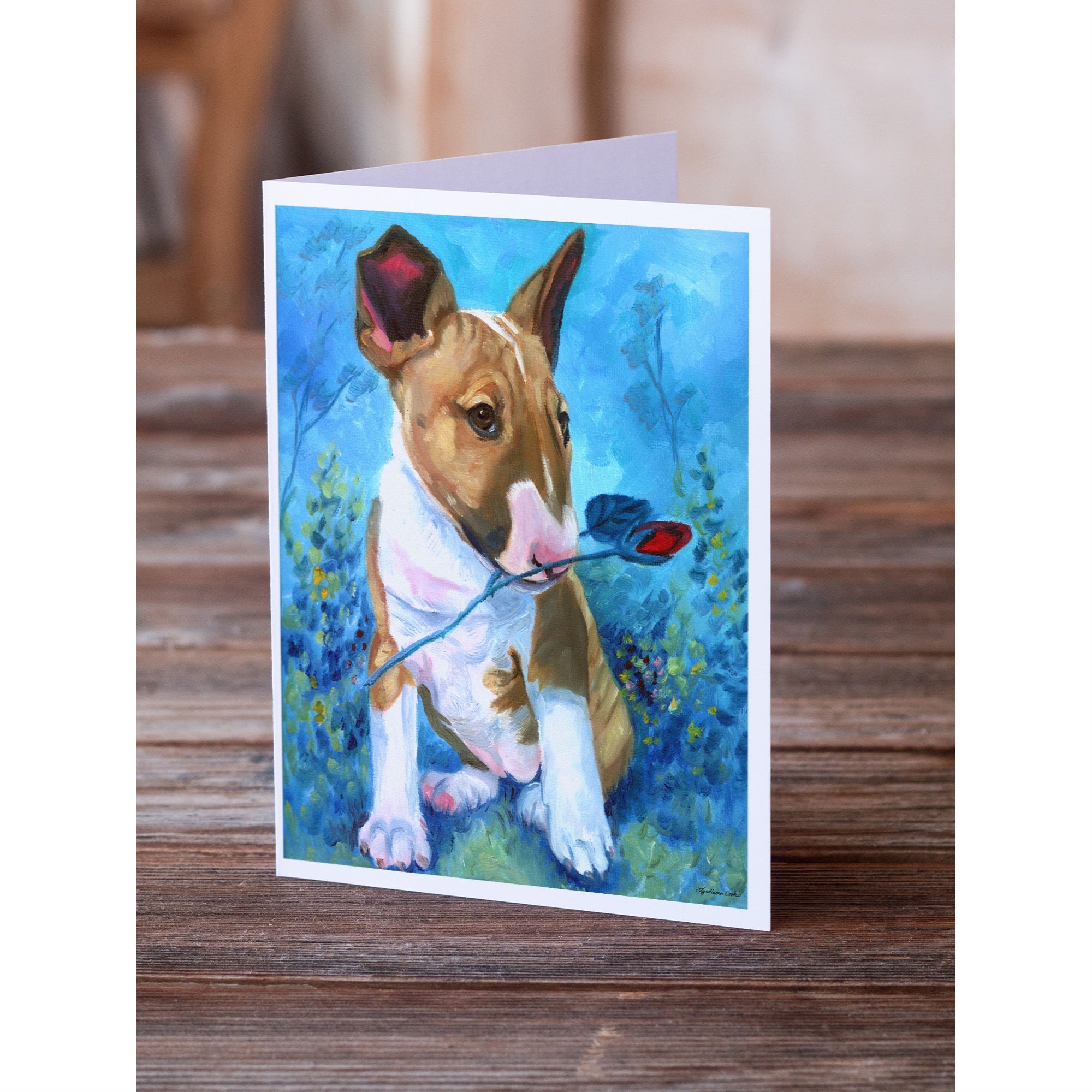 Bull Terrier Rose For Mom Greeting Cards And Envelopes Pack Of 8