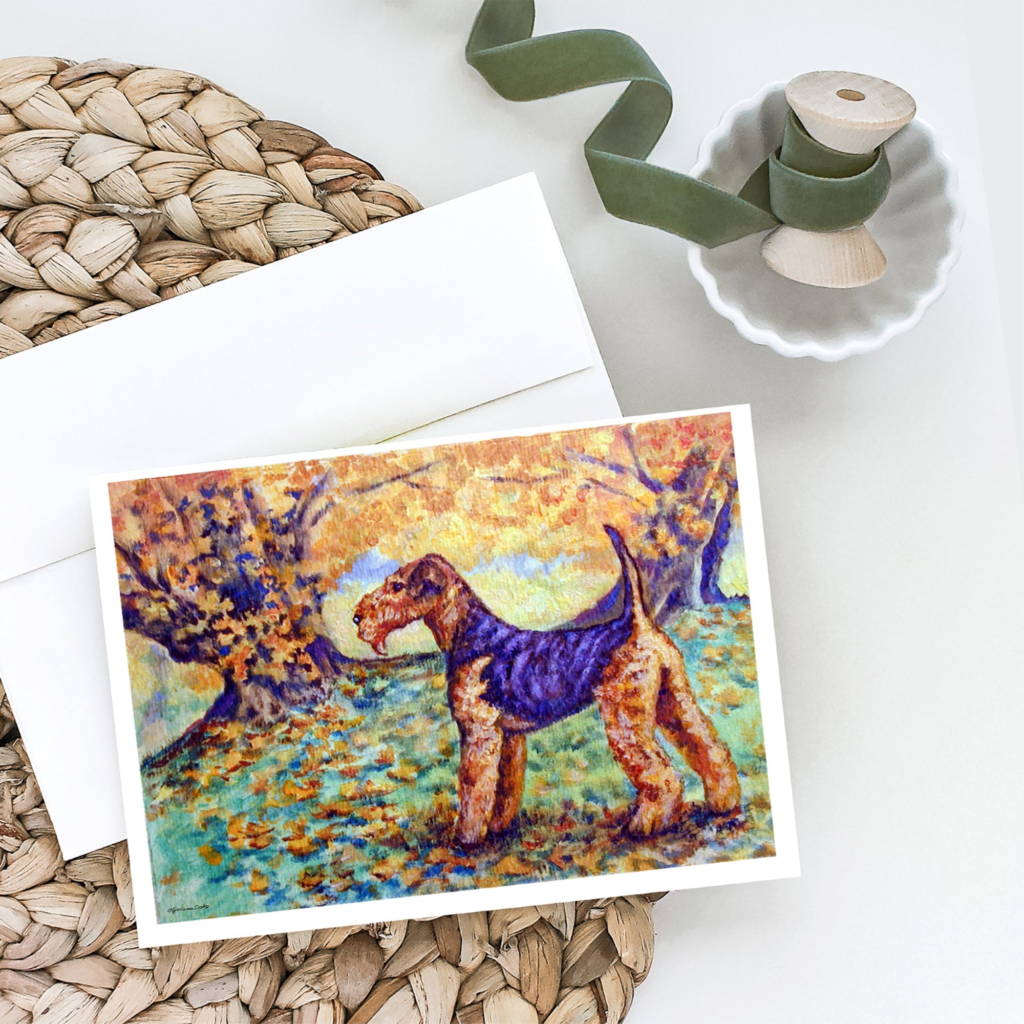 Autumn Airedale Terrier Greeting Cards And Envelopes Pack Of 8