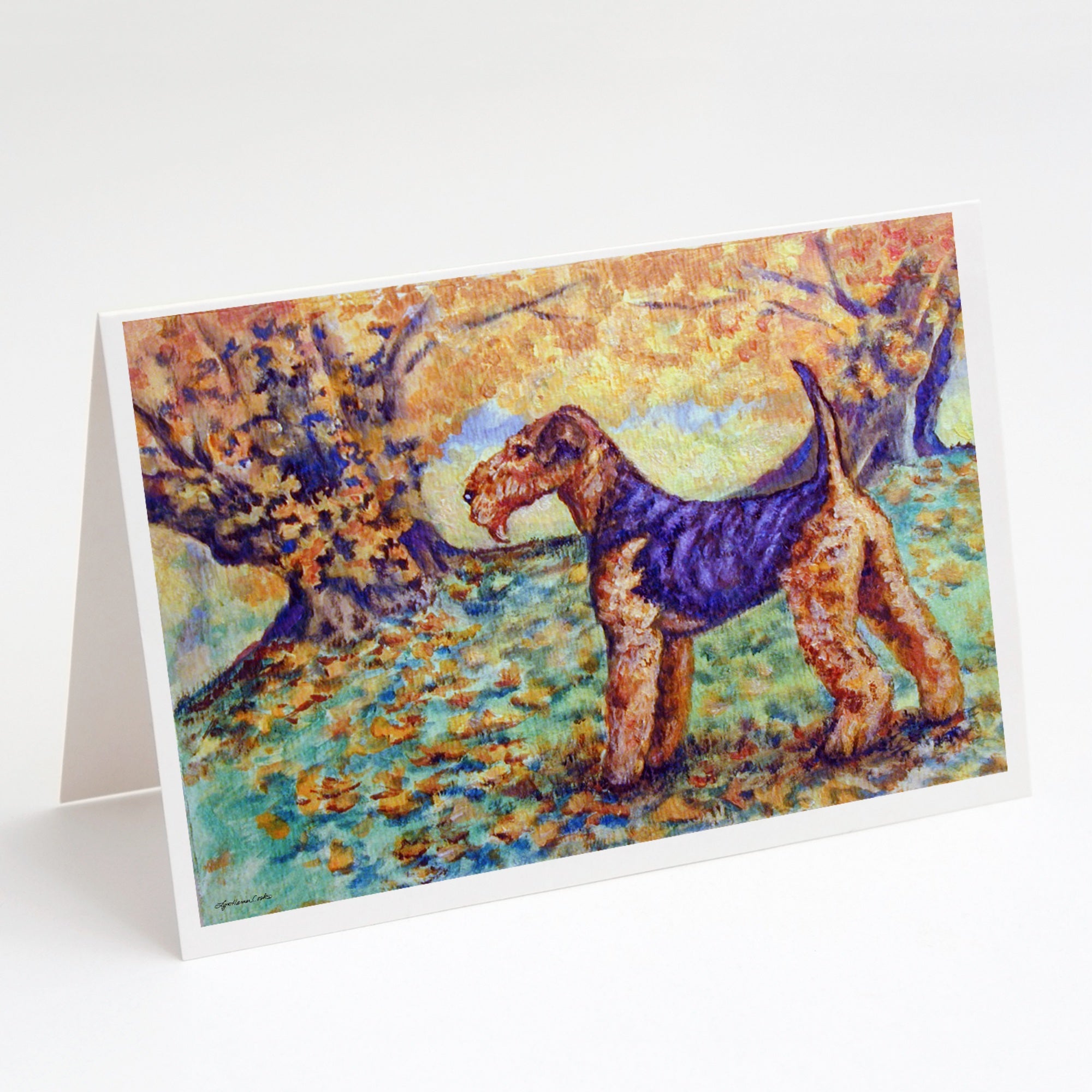 Autumn Airedale Terrier Greeting Cards And Envelopes Pack Of 8