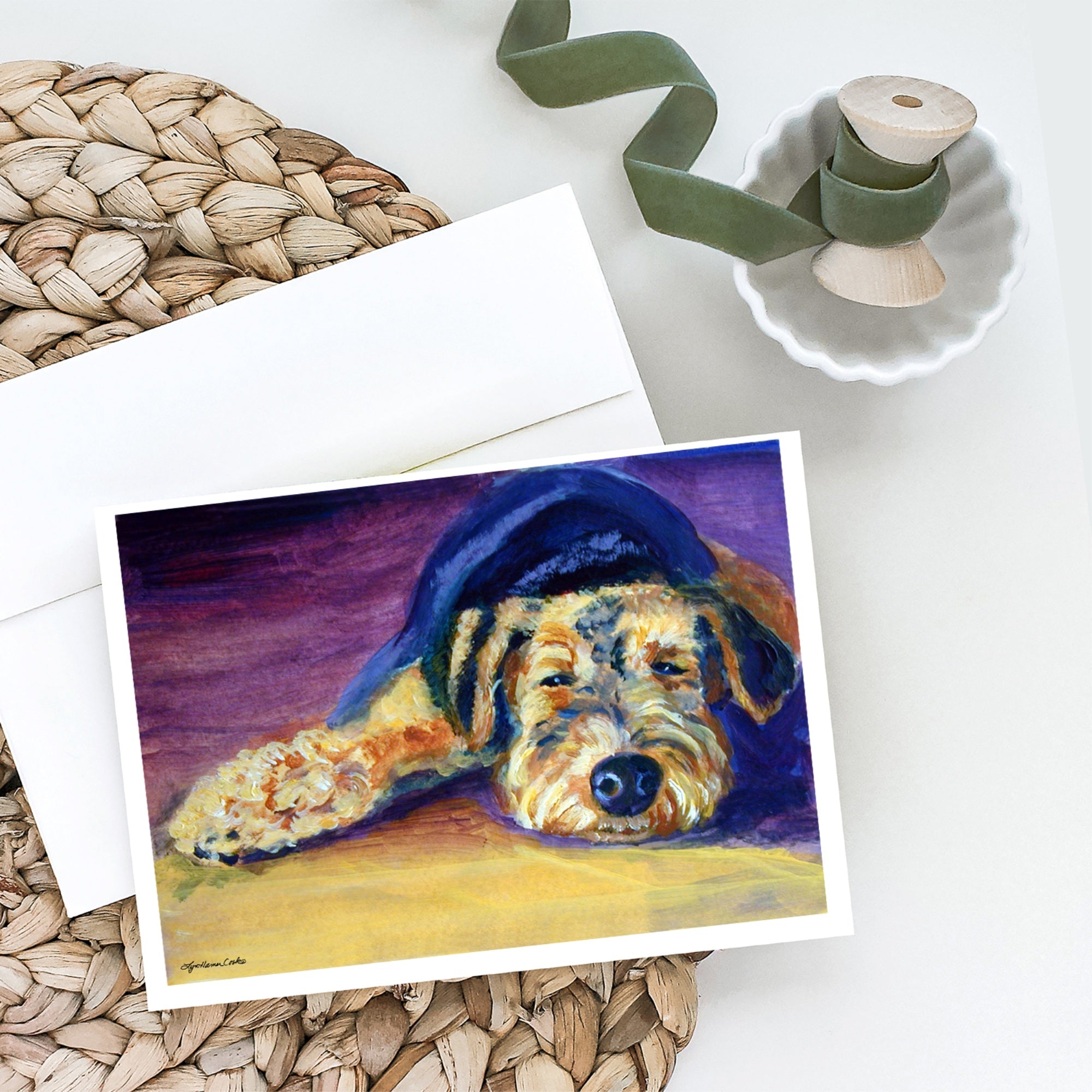 Snoozer Airedale Terrier Greeting Cards And Envelopes Pack Of 8