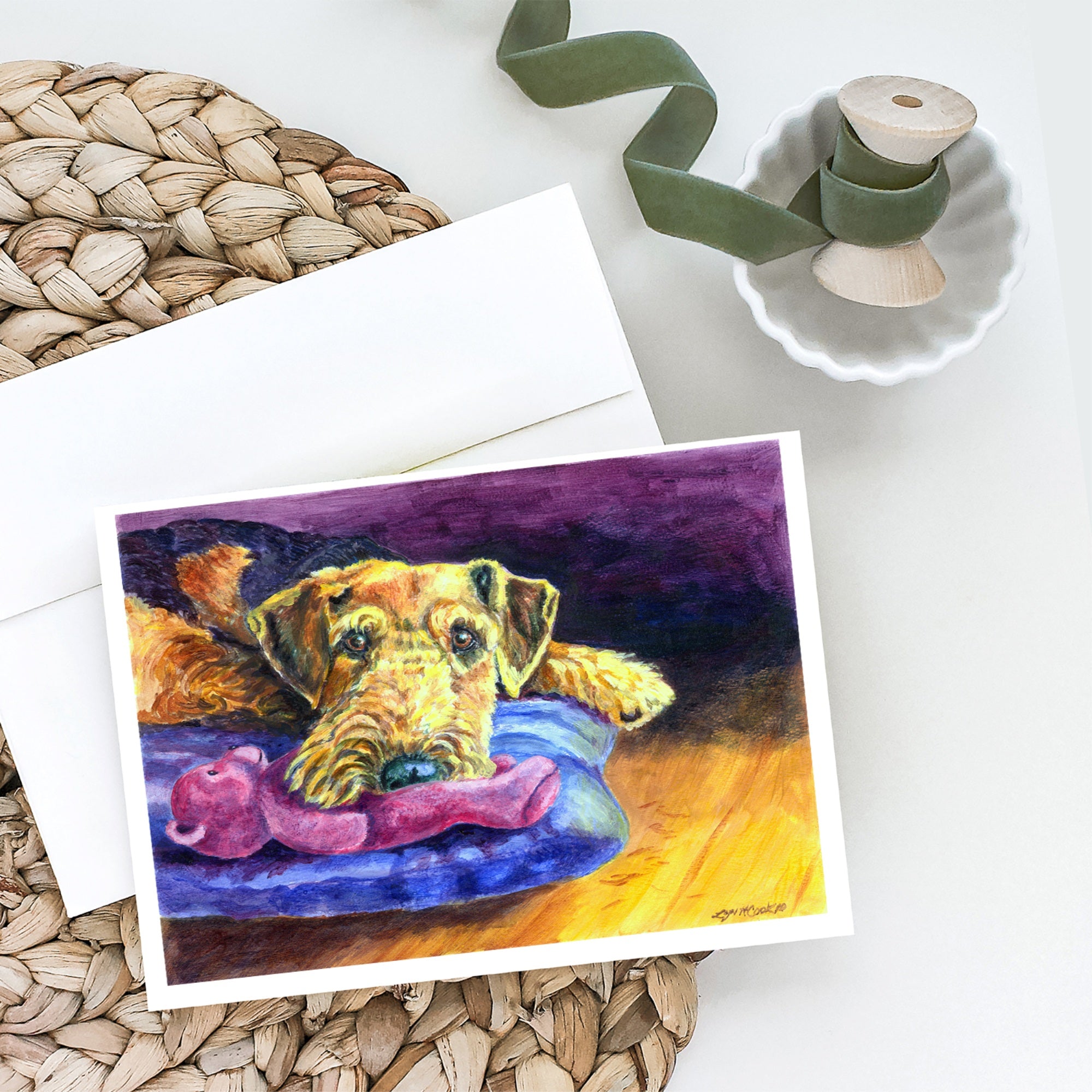 Airedale Terrier Teddy Bear Greeting Cards And Envelopes Pack Of 8