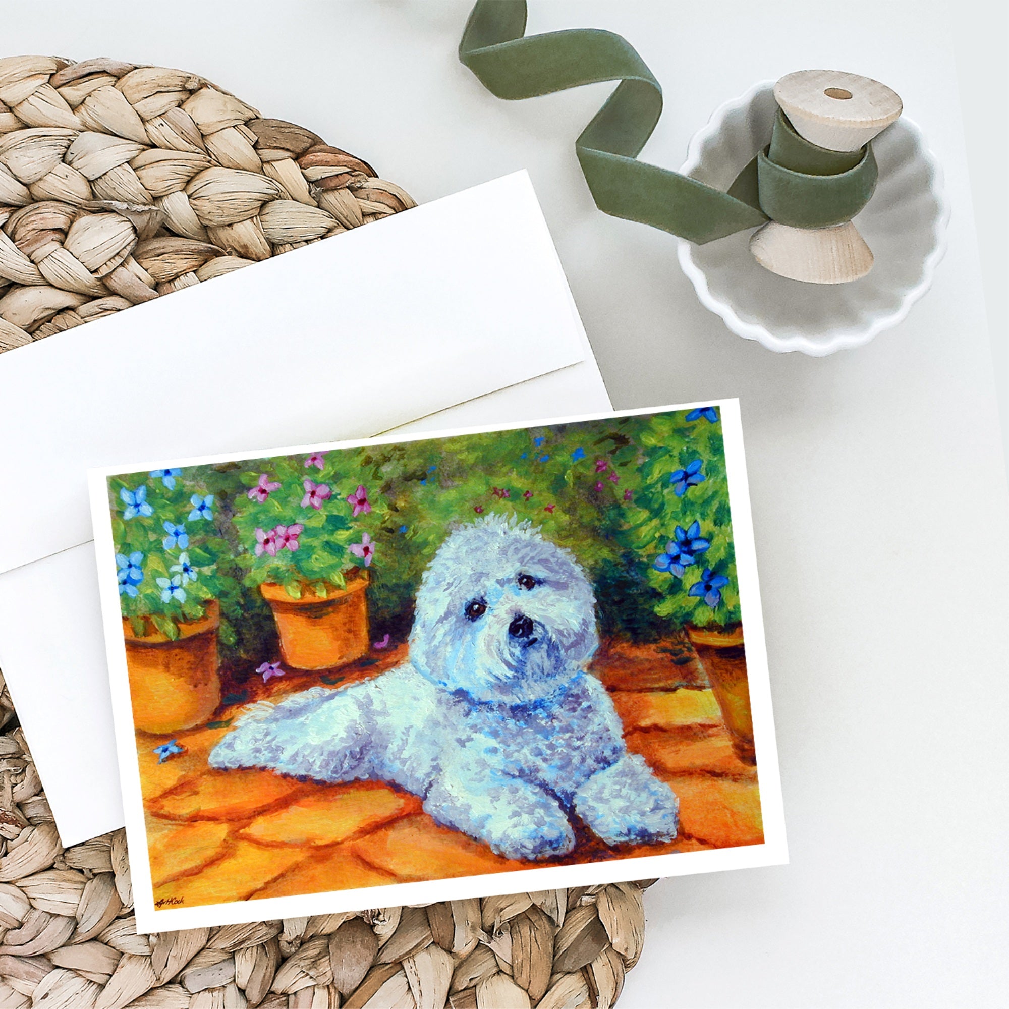 Bichon Frise On The Patio Greeting Cards And Envelopes Pack Of 8