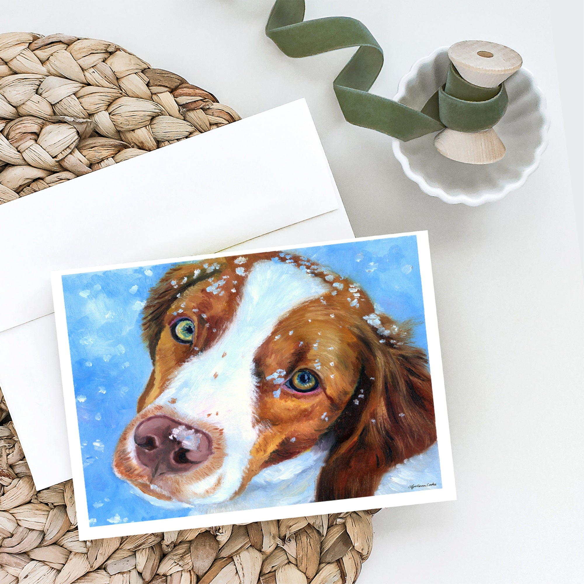 Snow Baby Brittany Spaniel Greeting Cards And Envelopes Pack Of 8