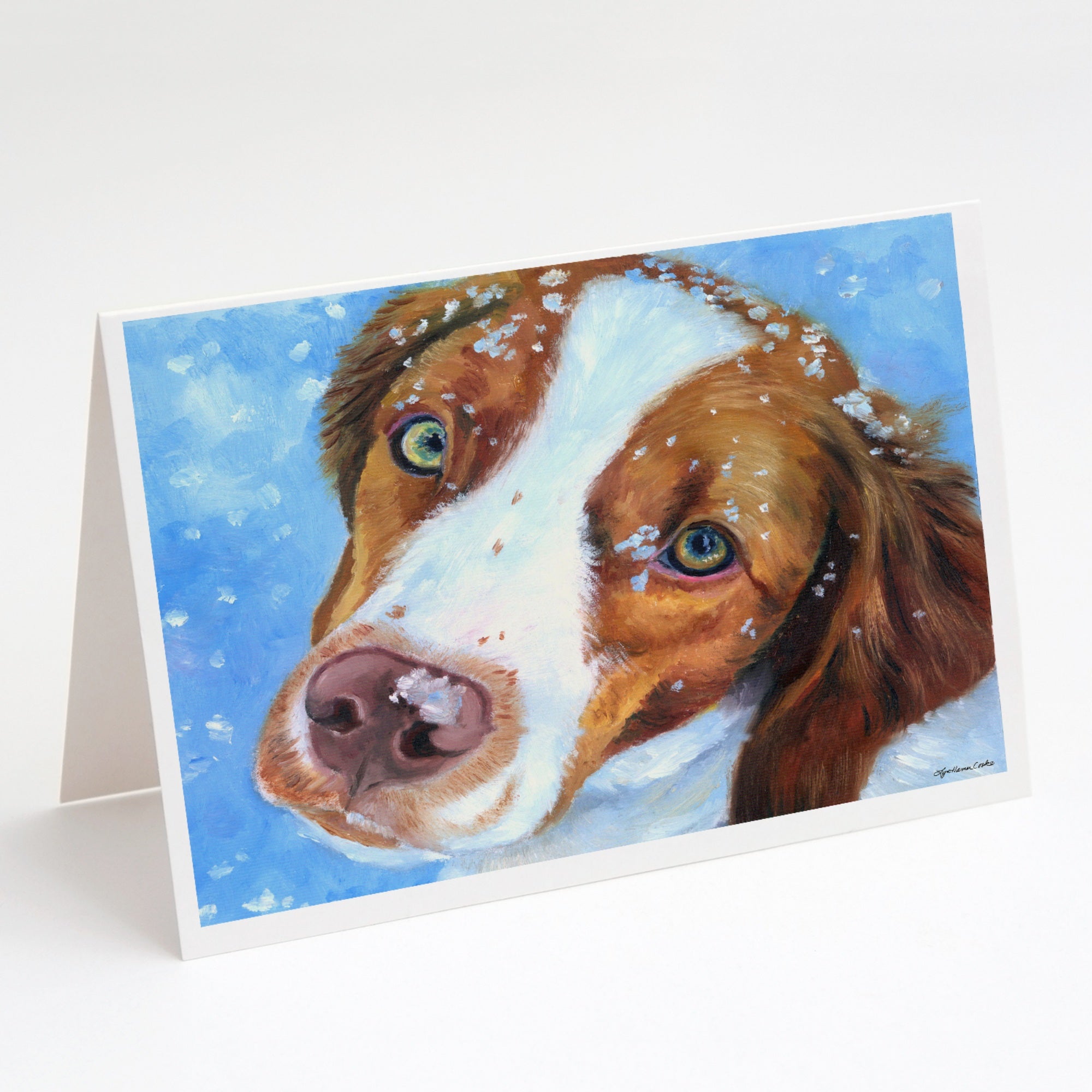 Snow Baby Brittany Spaniel Greeting Cards And Envelopes Pack Of 8
