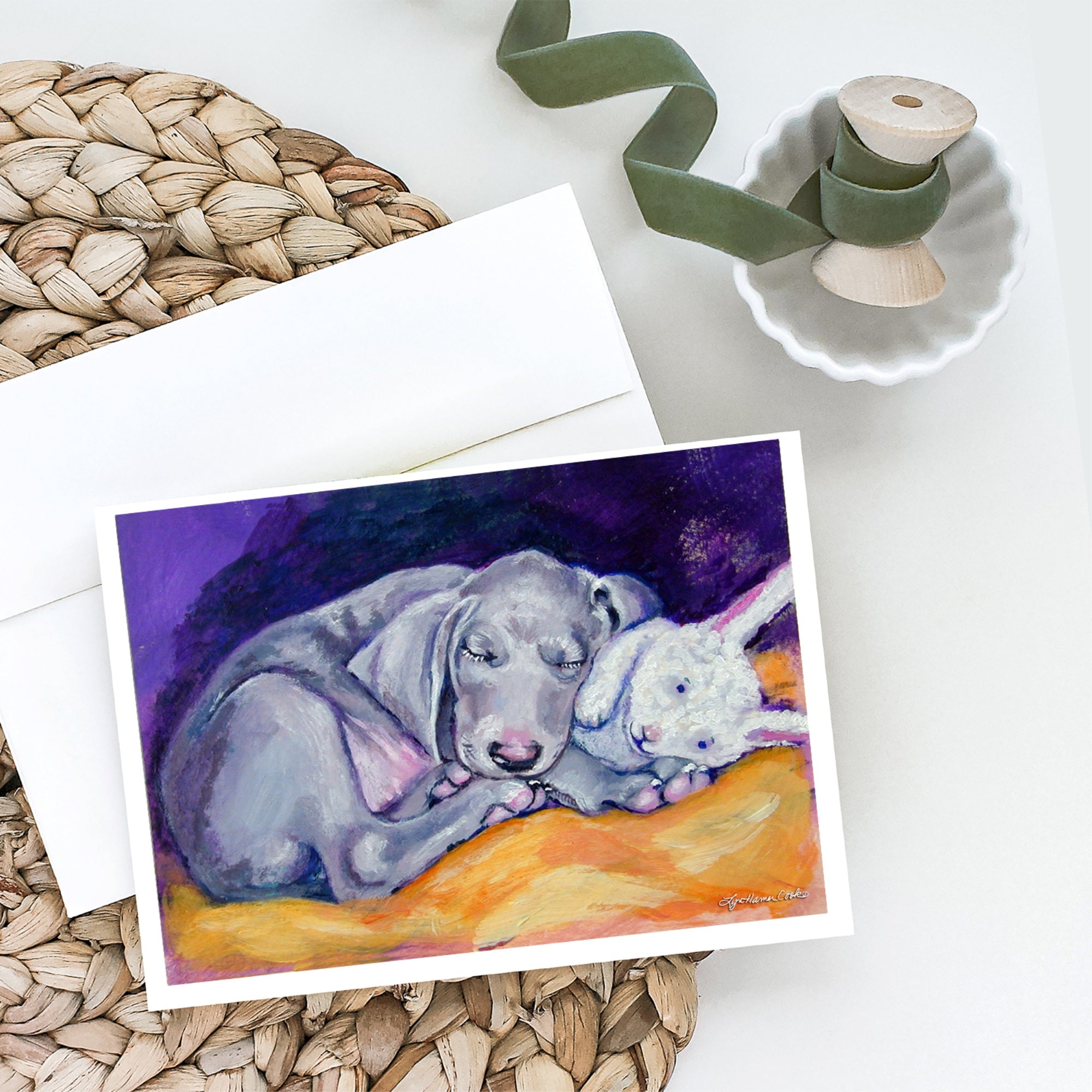 Weimaraner Snuggle Bunny Greeting Cards And Envelopes Pack Of 8
