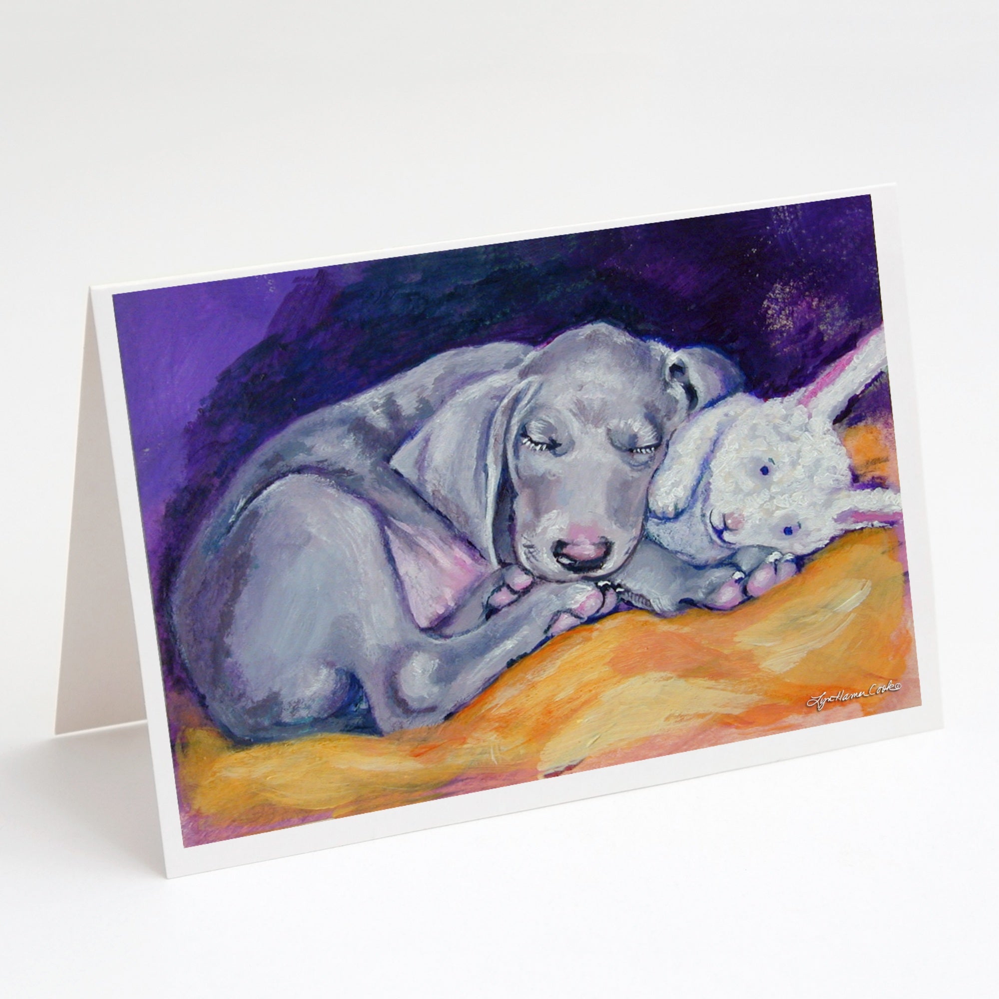 Weimaraner Snuggle Bunny Greeting Cards And Envelopes Pack Of 8