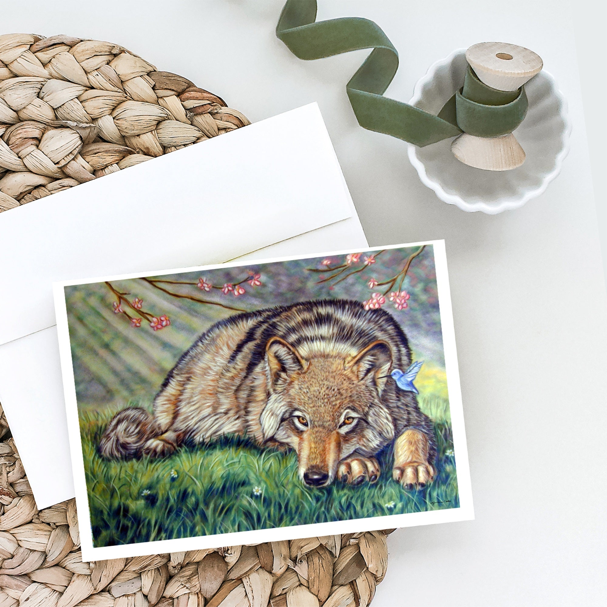 Wolf And Hummingbird Greeting Cards And Envelopes Pack Of 8