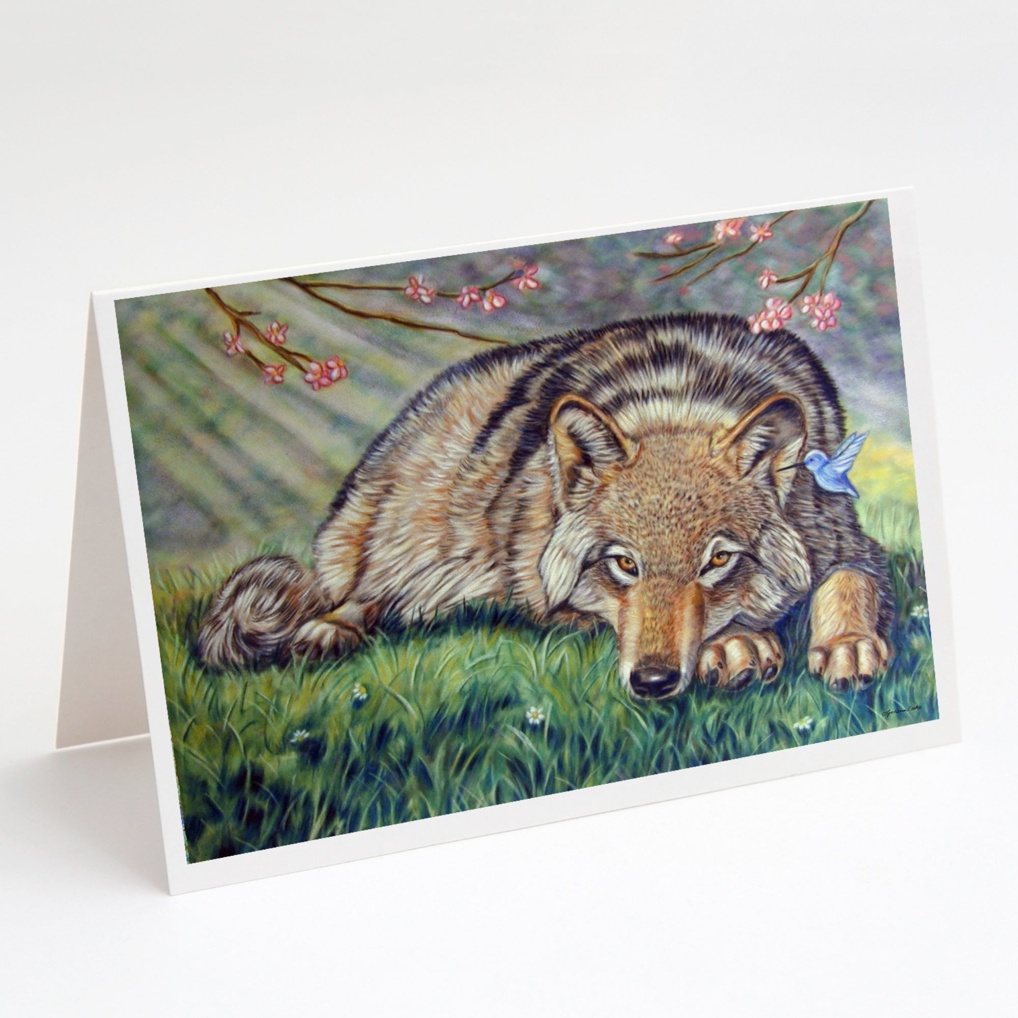 Wolf And Hummingbird Greeting Cards And Envelopes Pack Of 8