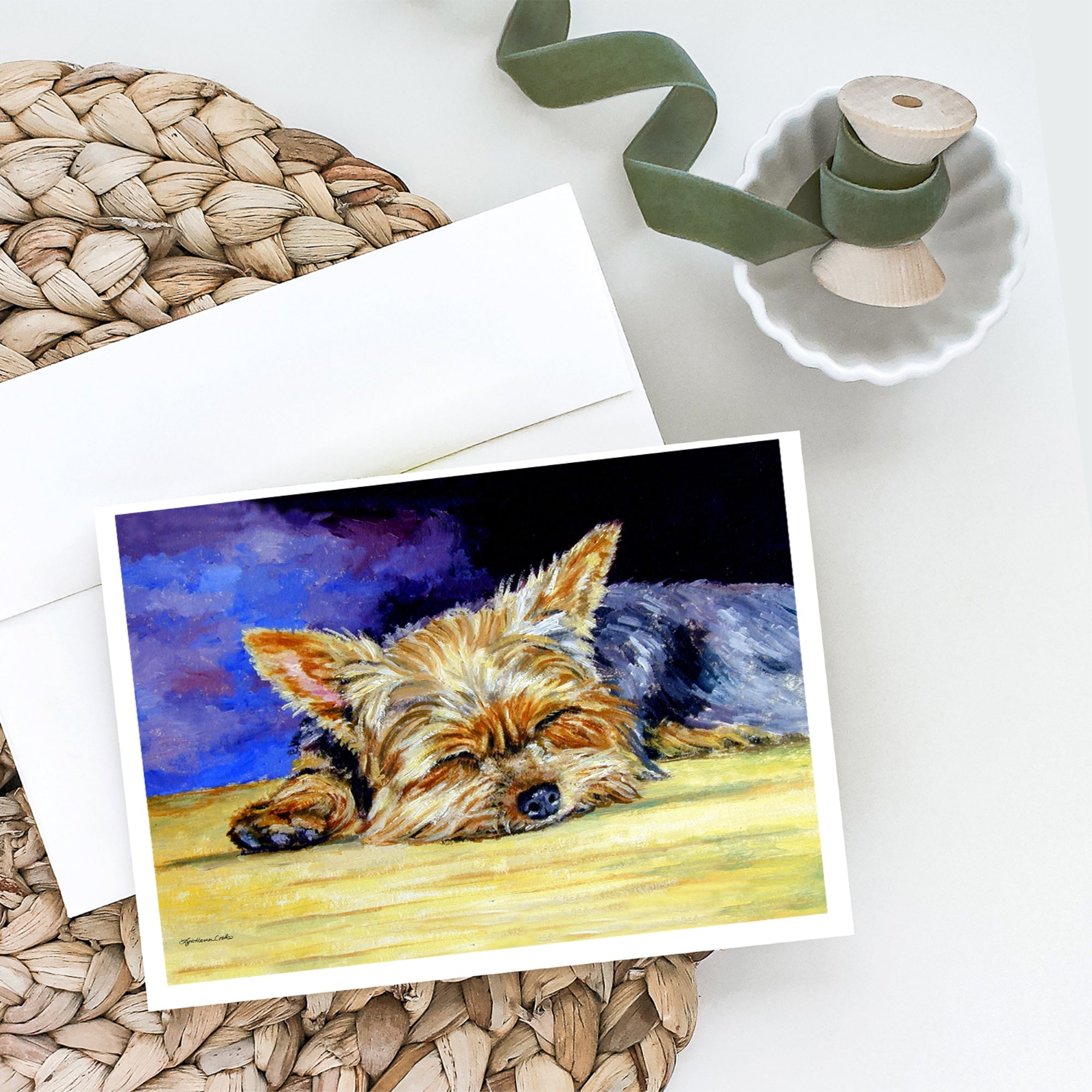 Yorkie Taking A Nap Greeting Cards And Envelopes Pack Of 8