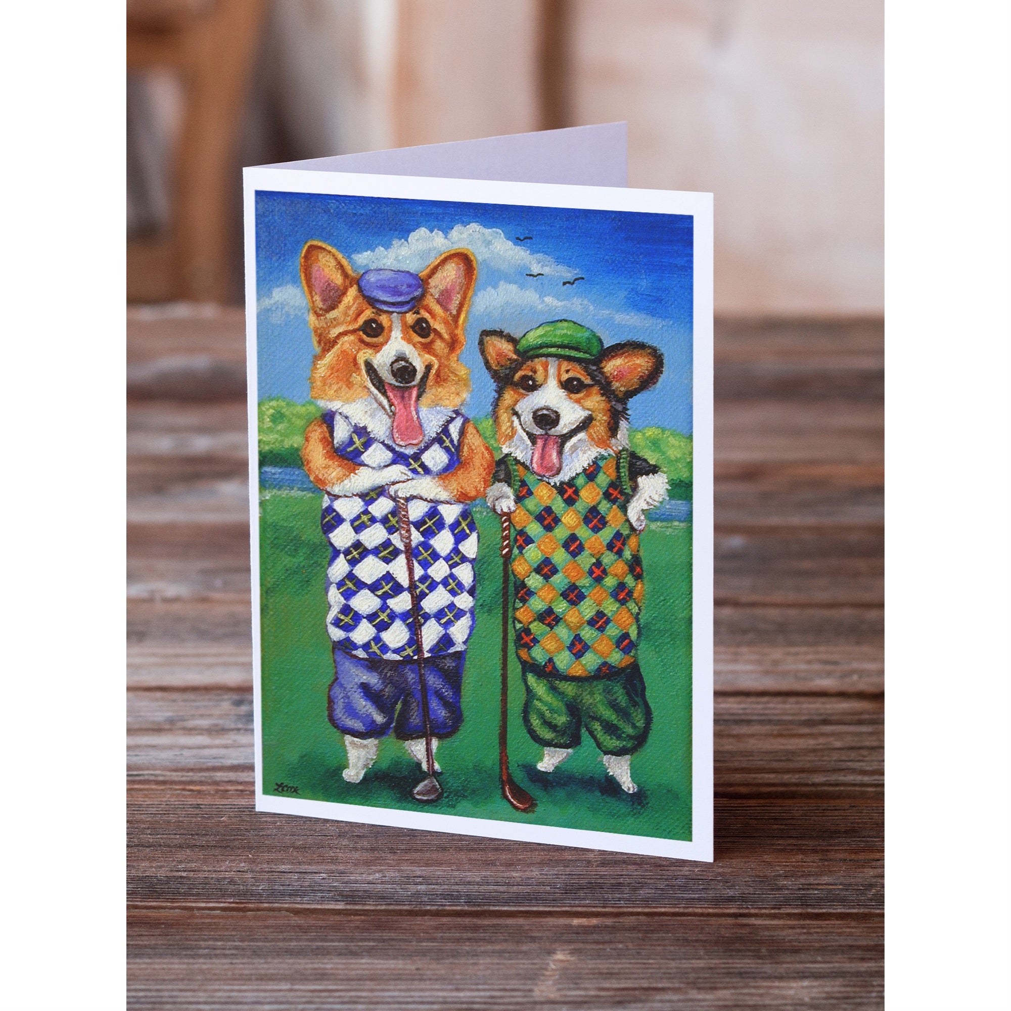 Corgi Golfers Greeting Cards And Envelopes Pack Of 8