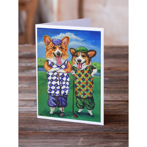 Corgi Golfers Greeting Cards And Envelopes Pack Of 8