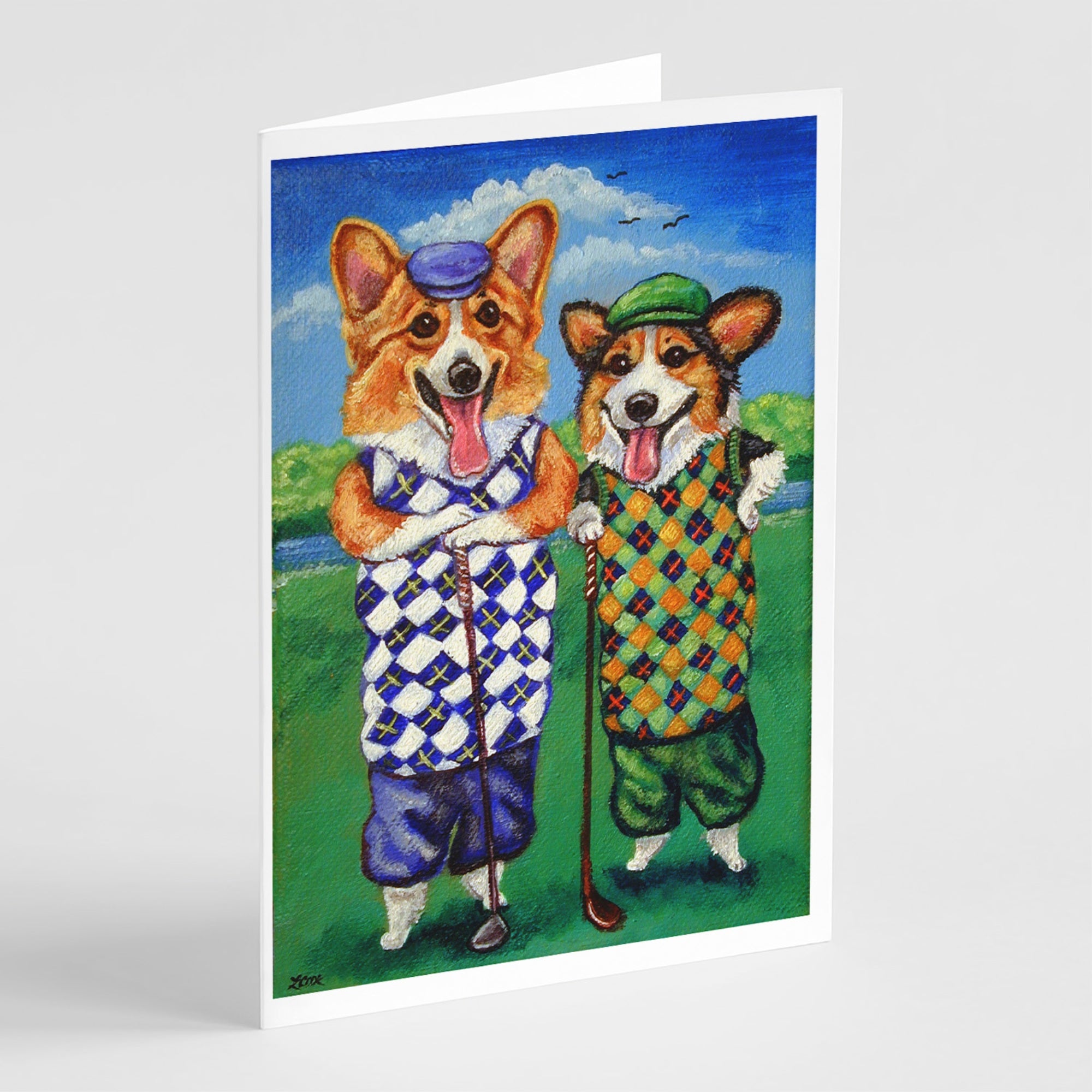 Corgi Golfers Greeting Cards And Envelopes Pack Of 8