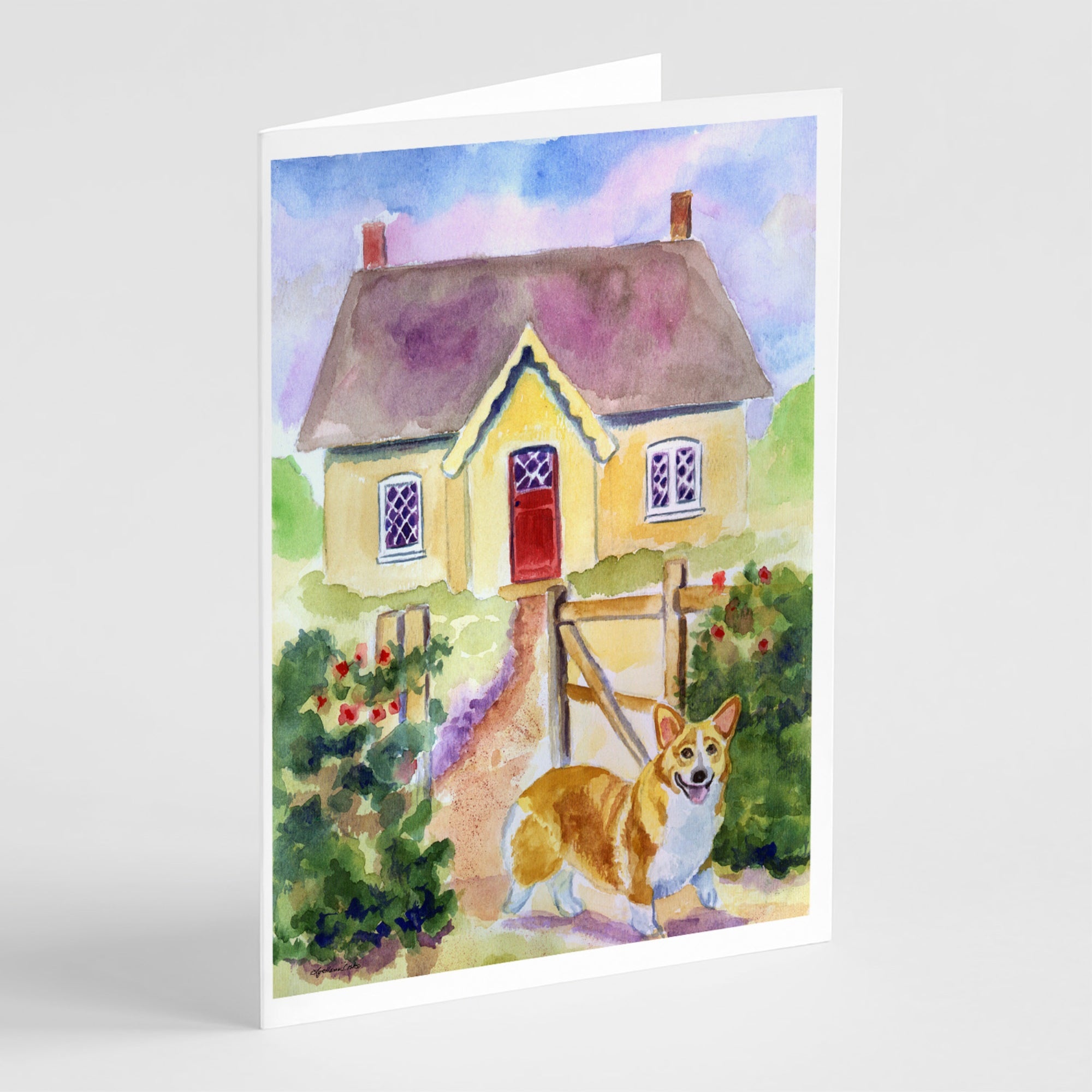 Pembroke Corgi Cottage Visit Greeting Cards And Envelopes Pack Of 8