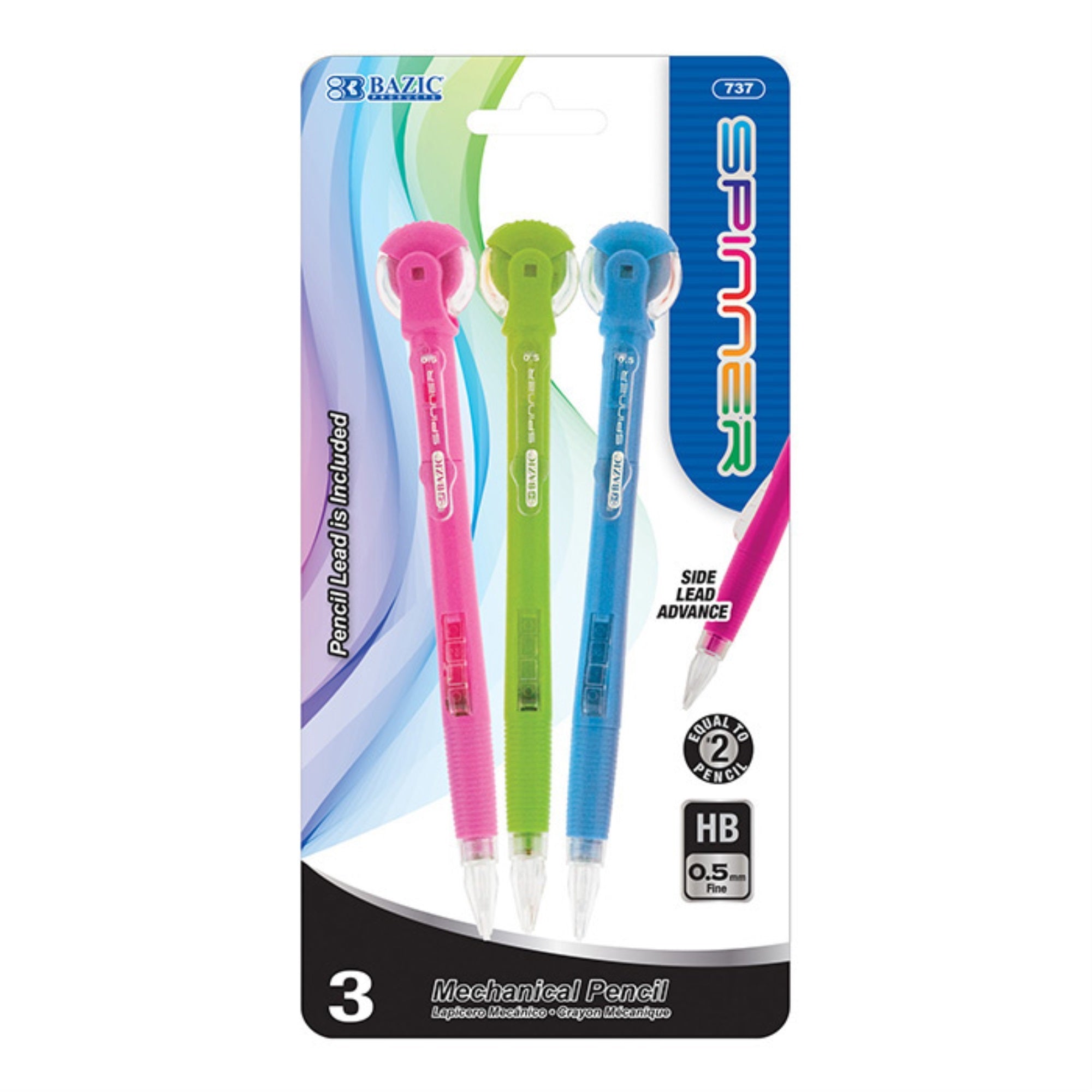 Bazic Spinner Top Eraser 0.5 Mm Mechanical Pencil (3/Pack) / Box Qty - 24