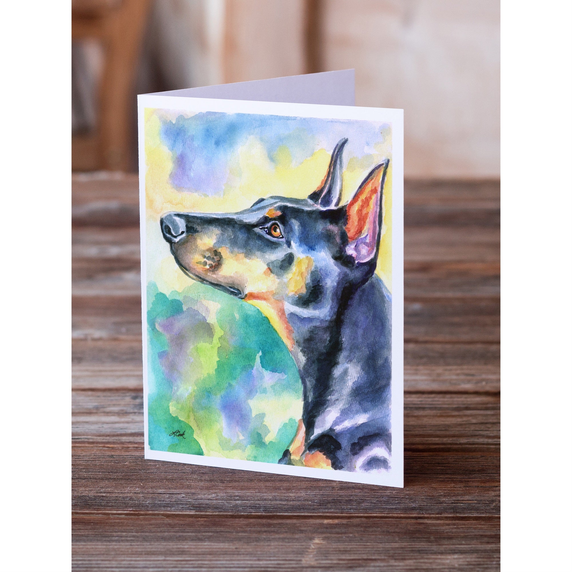 Watercolor Doberman Greeting Cards And Envelopes Pack Of 8