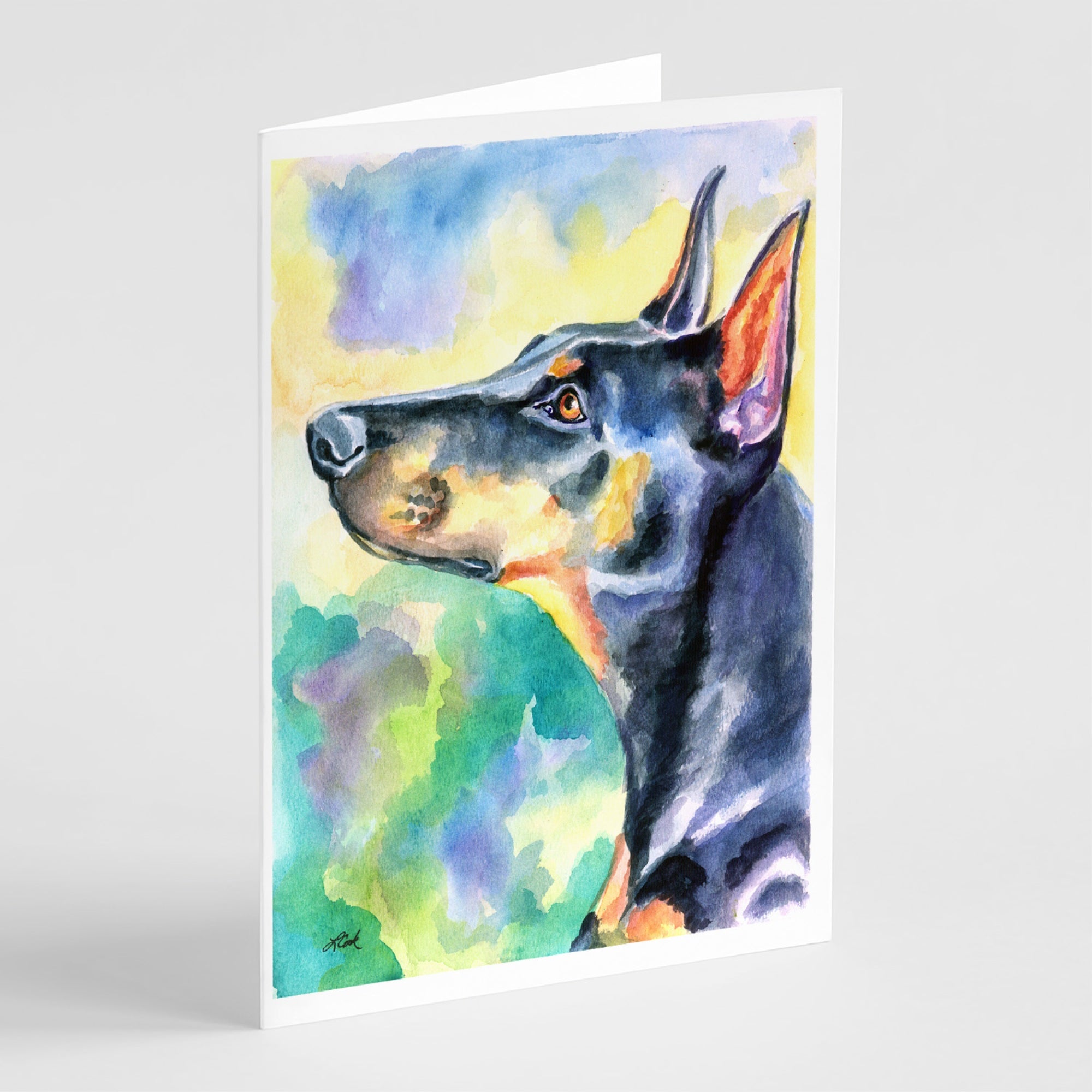 Watercolor Doberman Greeting Cards And Envelopes Pack Of 8