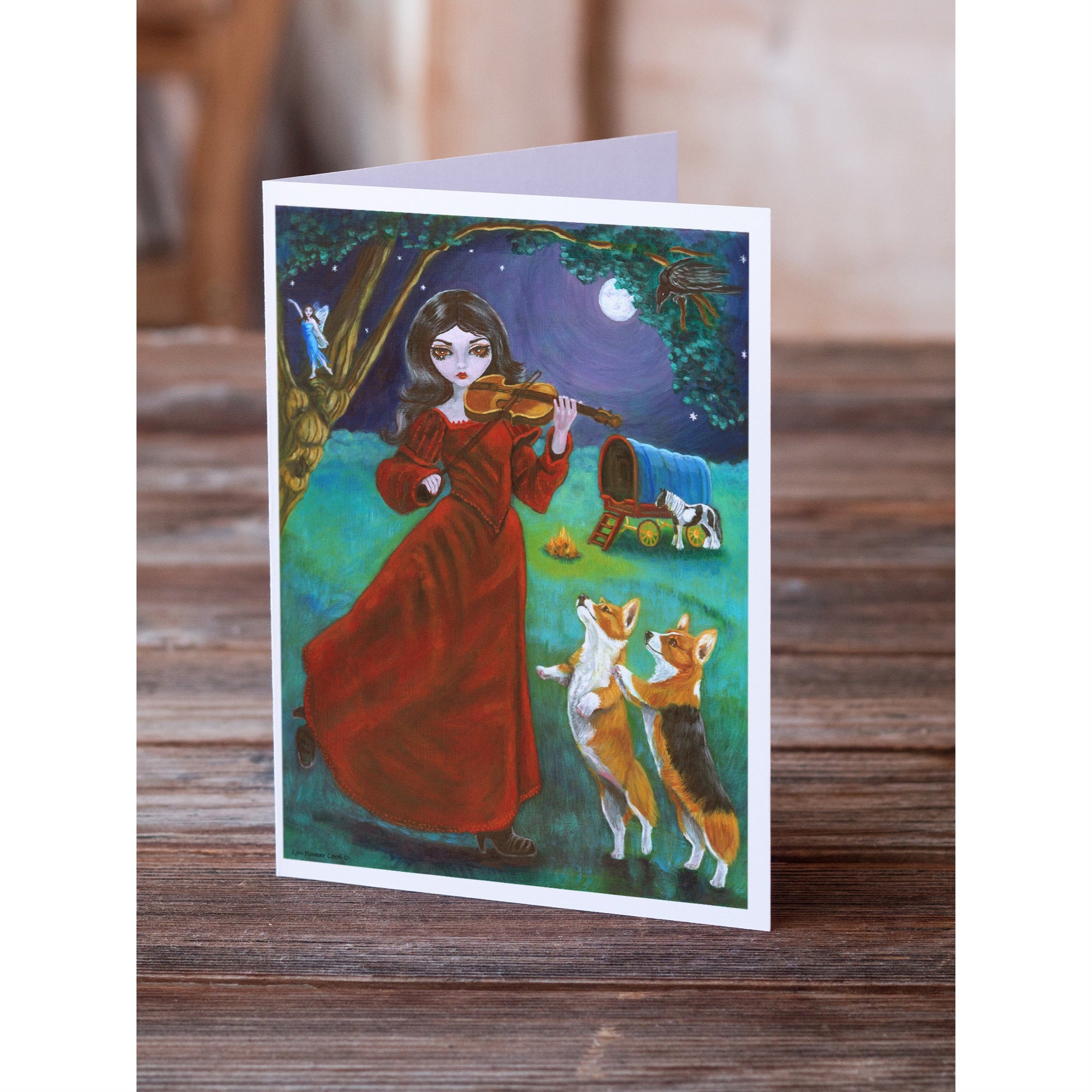 Fairy Moon Dance With Corgi Greeting Cards And Envelopes Pack Of 8