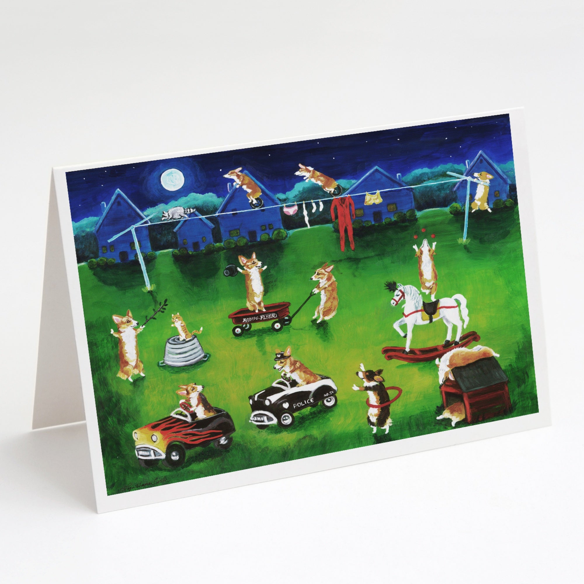 Corgi Backyard Circus Greeting Cards And Envelopes Pack Of 8