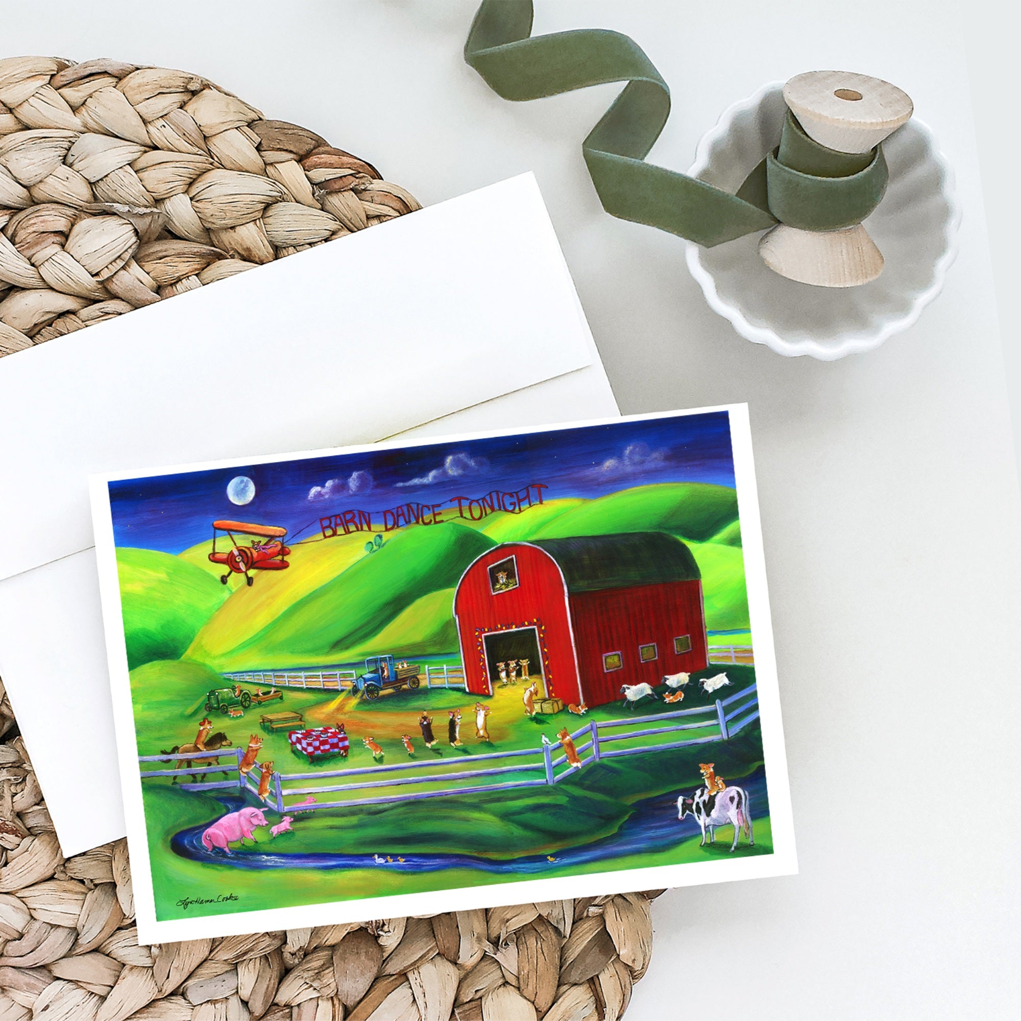 Corgi Barn Dance Greeting Cards And Envelopes Pack Of 8