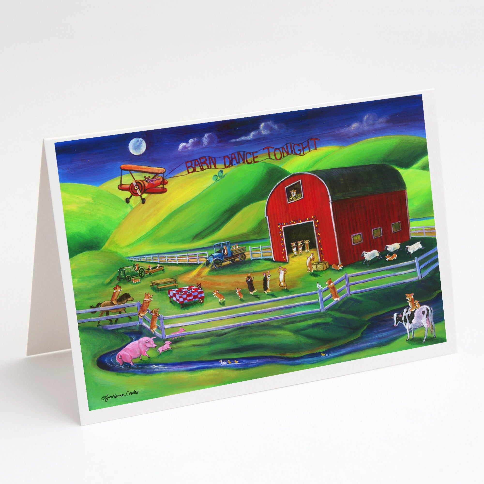 Corgi Barn Dance Greeting Cards And Envelopes Pack Of 8