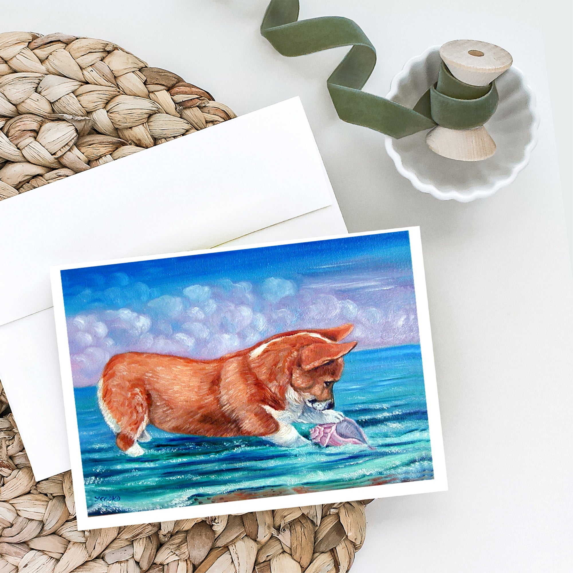 Corgi Sea Shell Find Greeting Cards And Envelopes Pack Of 8