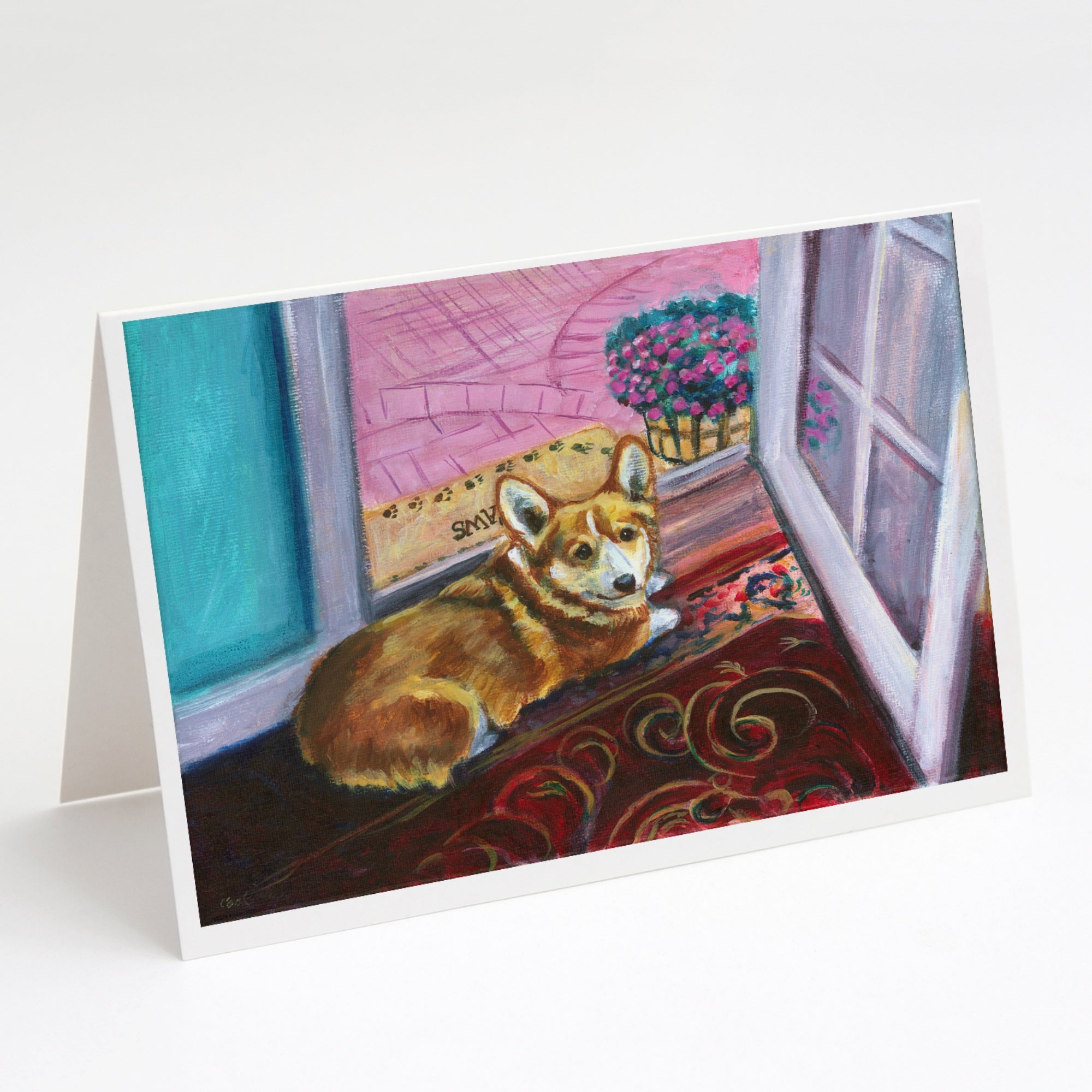 Corgi Watching From The Door Greeting Cards And Envelopes Pack Of 8