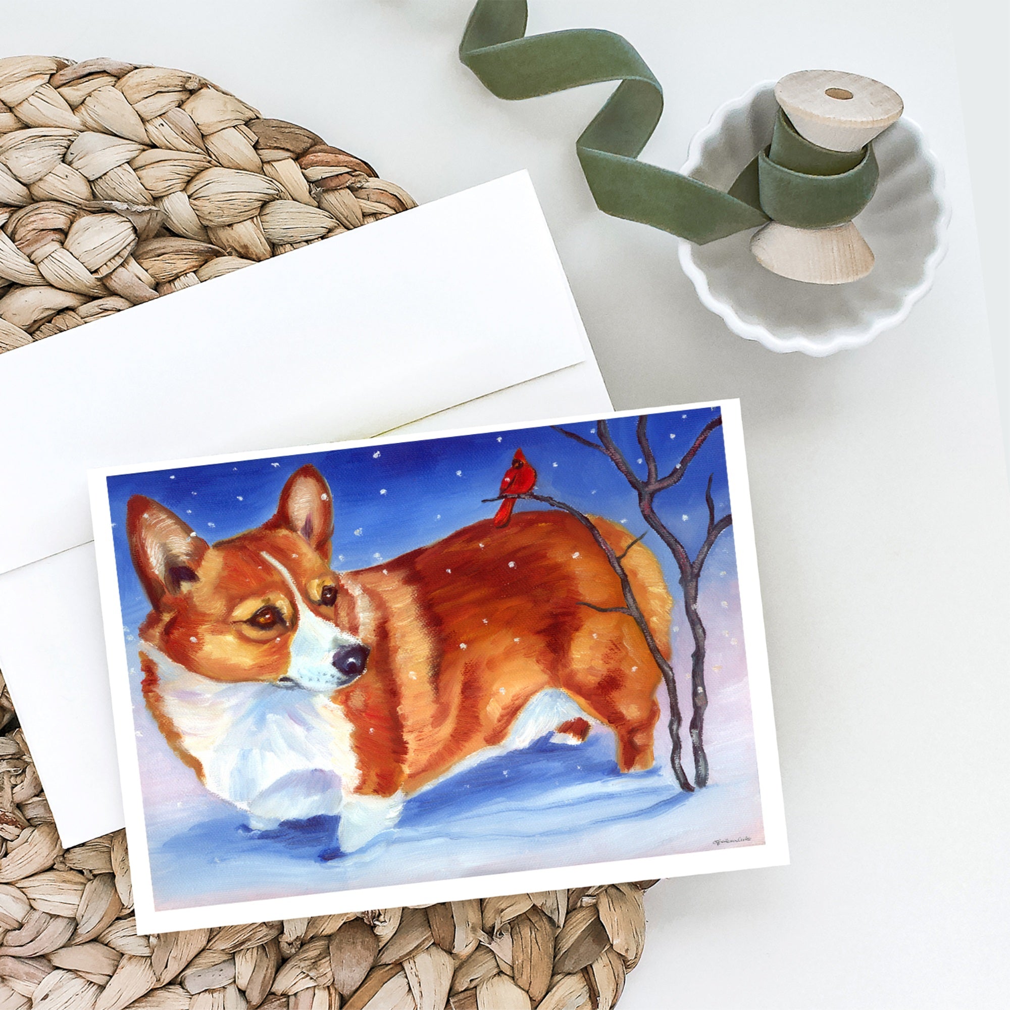 Corgi Cardinal Buddy Greeting Cards And Envelopes Pack Of 8