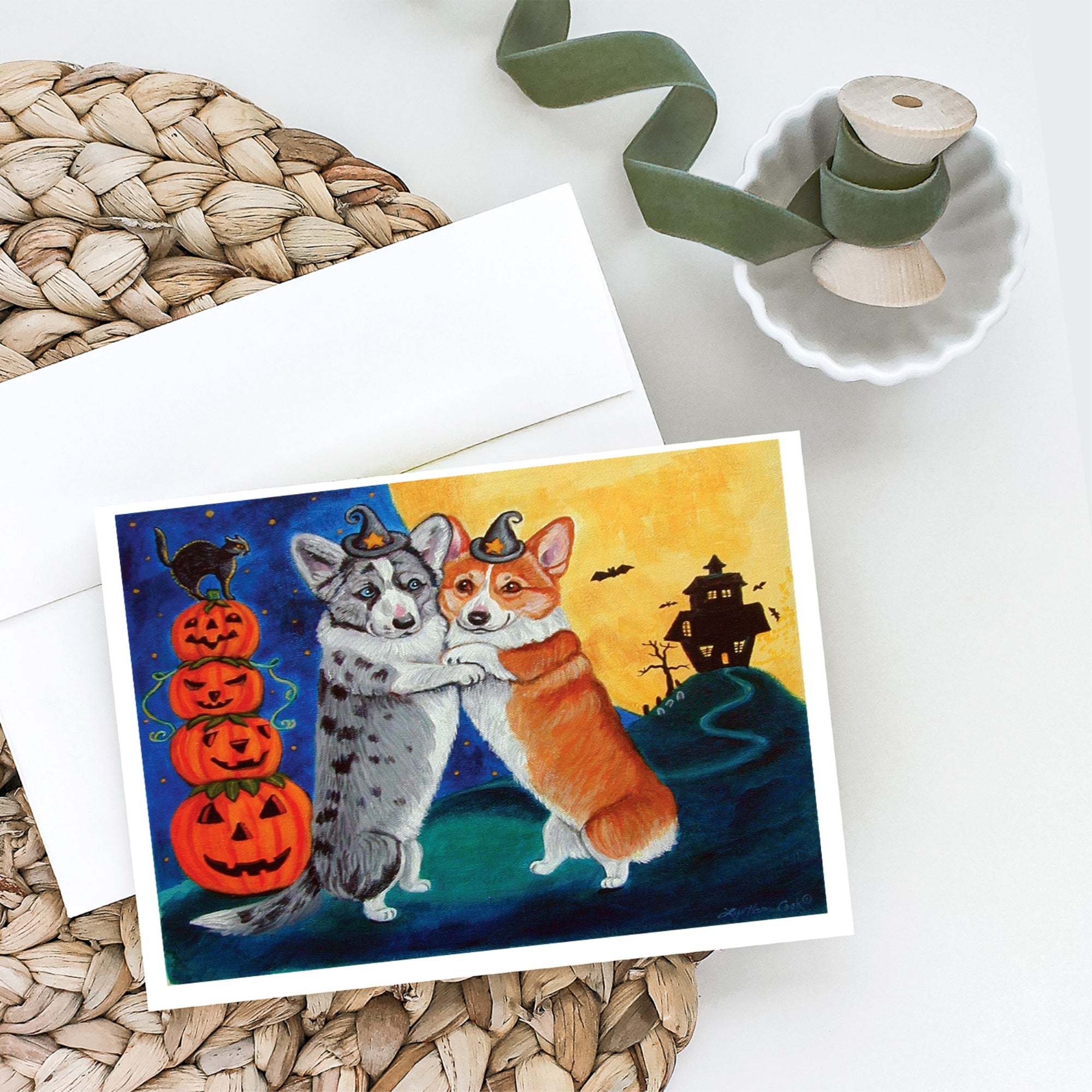 Corgi Halloween Scare Greeting Cards And Envelopes Pack Of 8