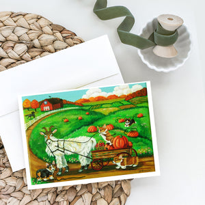 Corgi Pumpkin Ride With Goat Greeting Cards And Envelopes Pack Of 8