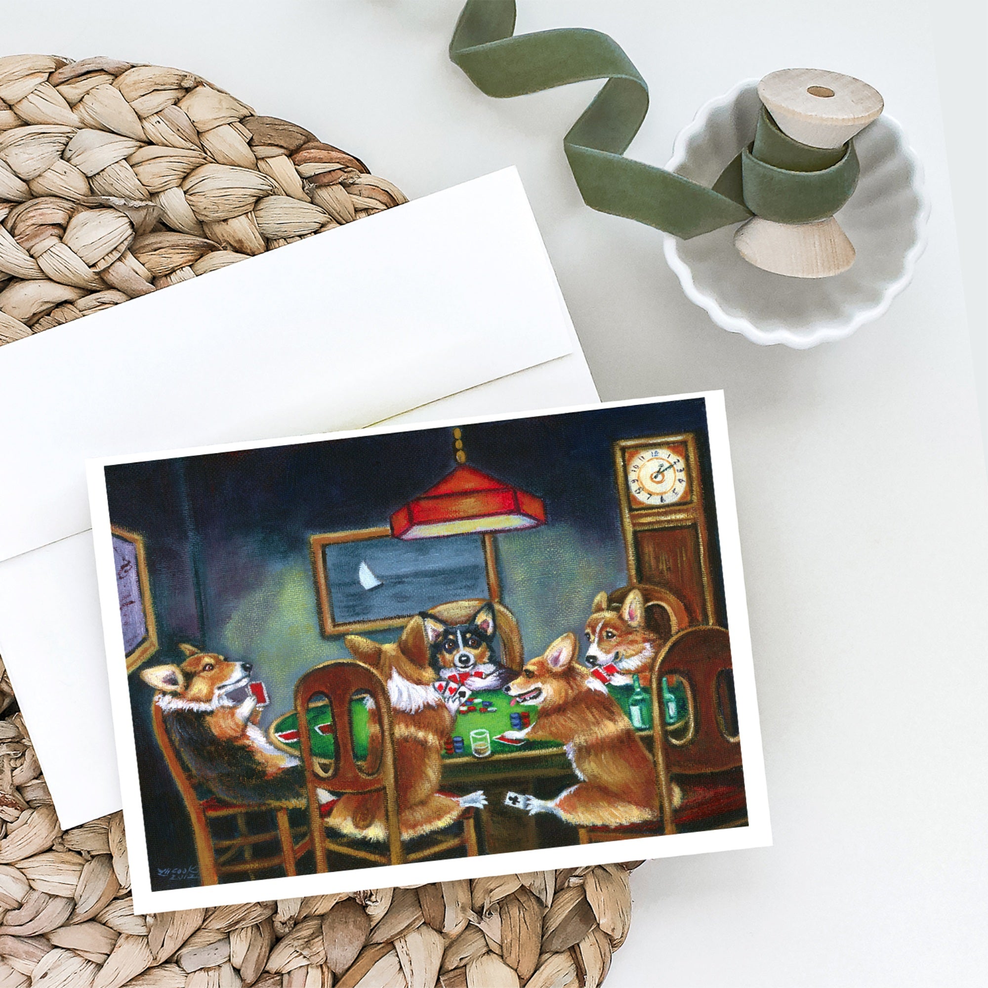 Corgi Playing Poker Greeting Cards And Envelopes Pack Of 8