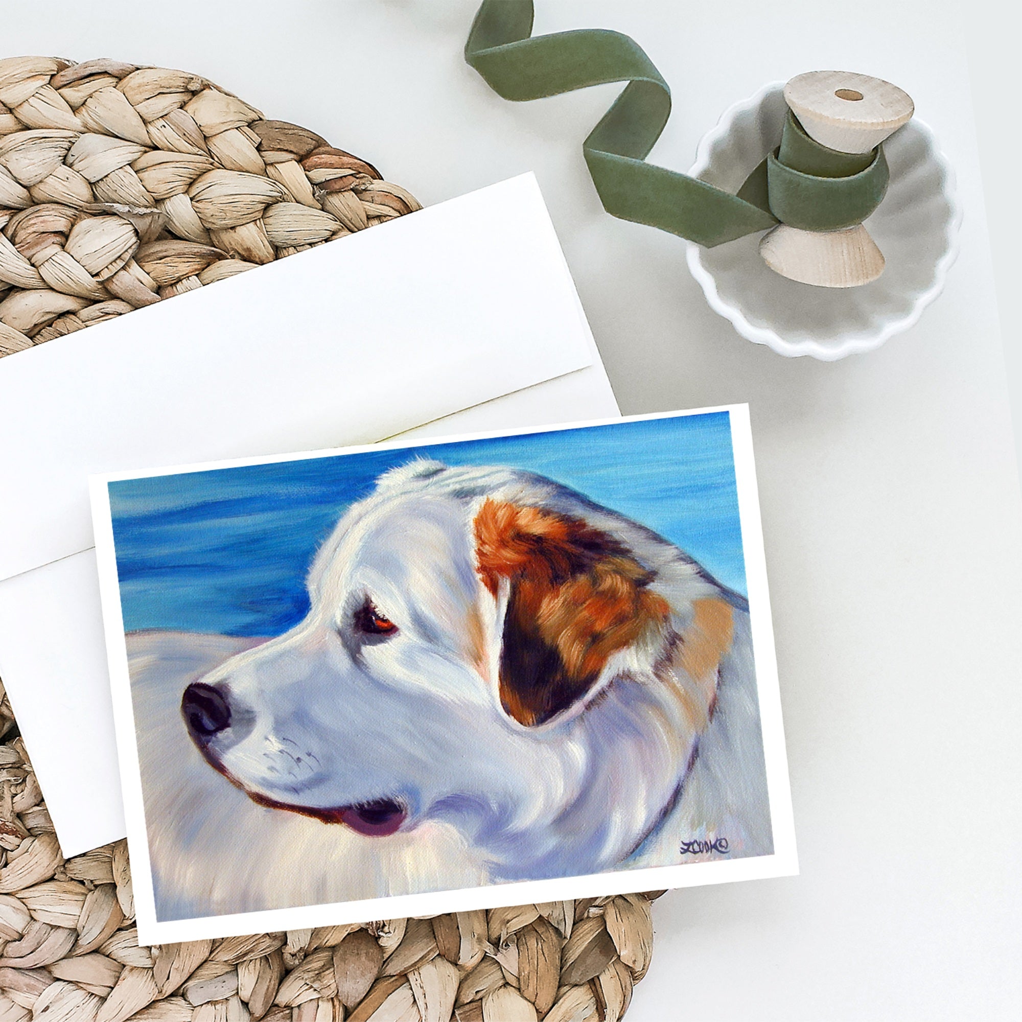 Great Pyrenees At The Beach Greeting Cards And Envelopes Pack Of 8